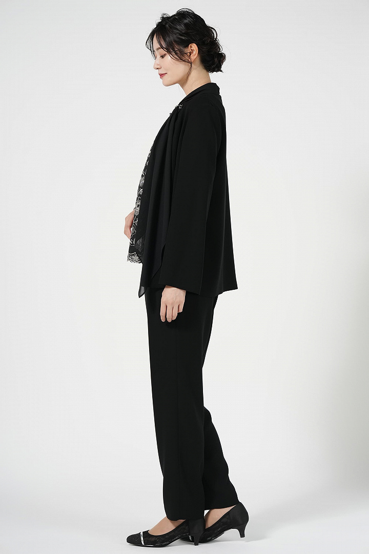 エレガント刺繍ブラックパンツドレスセット