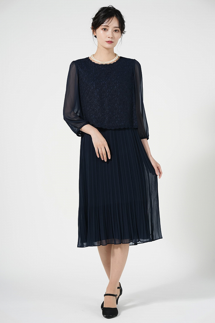 品ありプリーツネイビードレスセット