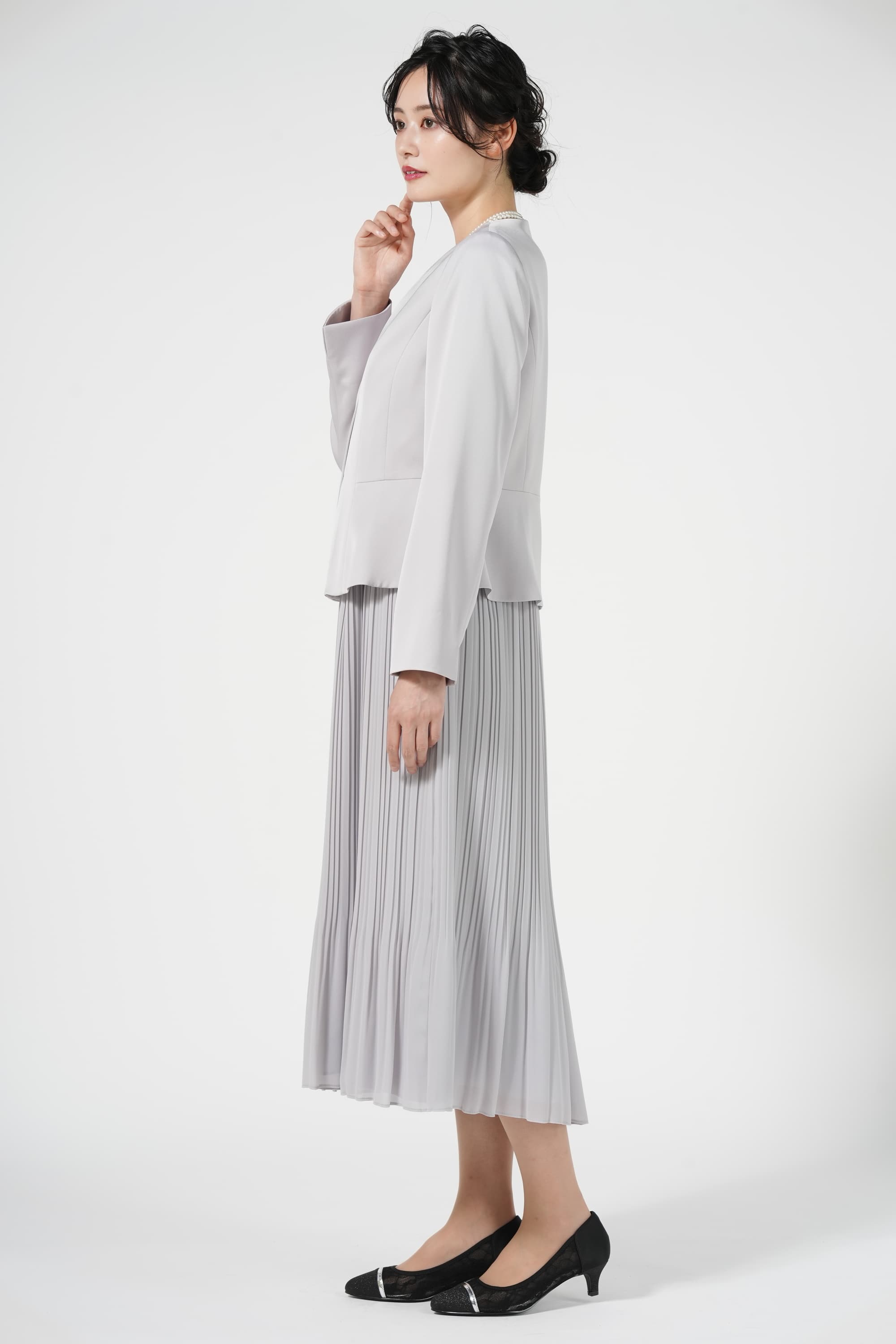 プリーツ切り替えブルーグレードレスセット