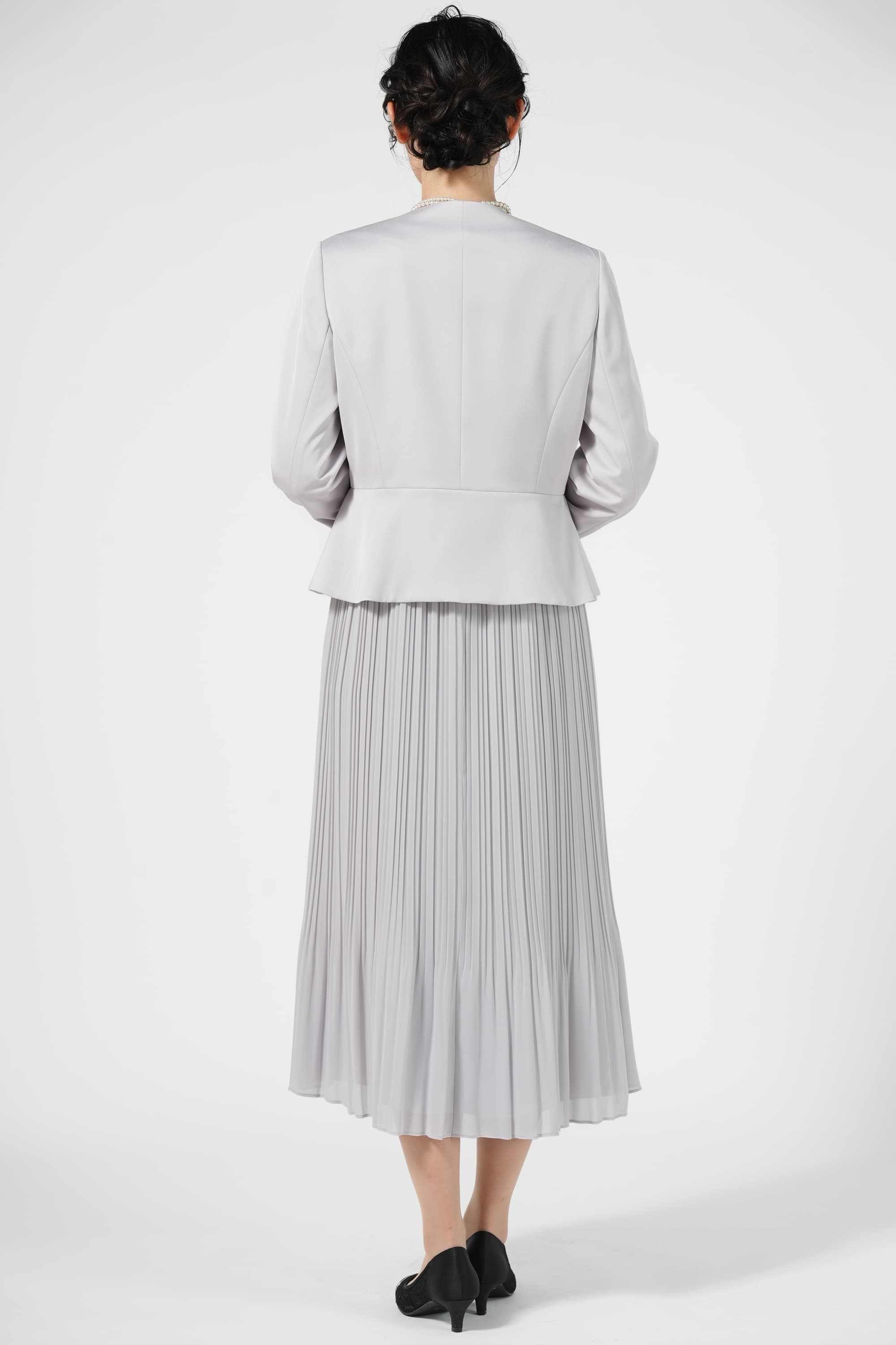 プリーツ切り替えブルーグレードレスセット