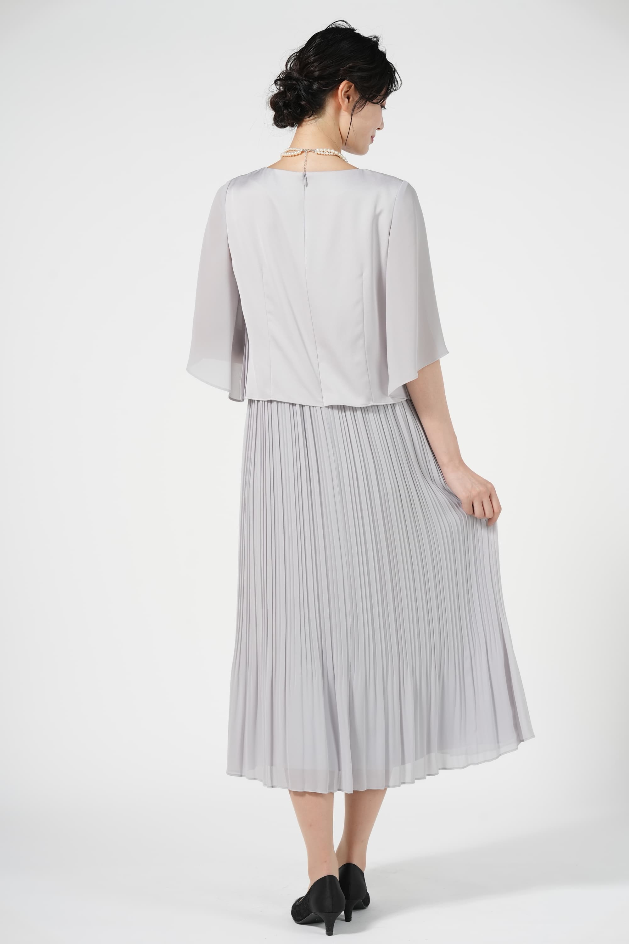 プリーツ切り替えブルーグレードレスセット