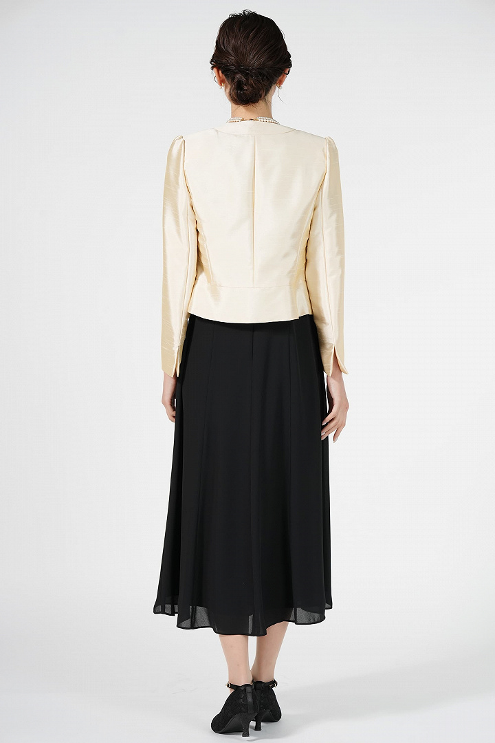 ミディ丈エレガントブラックドレスセット