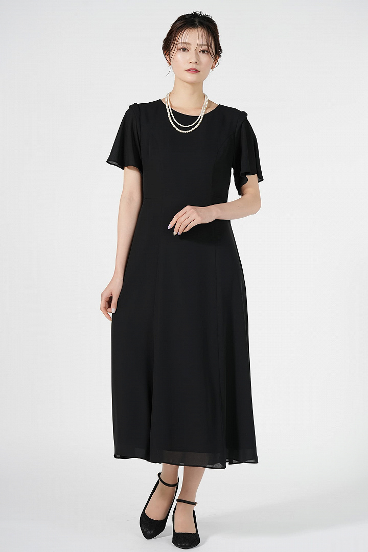 ミディ丈エレガントブラックドレスセット