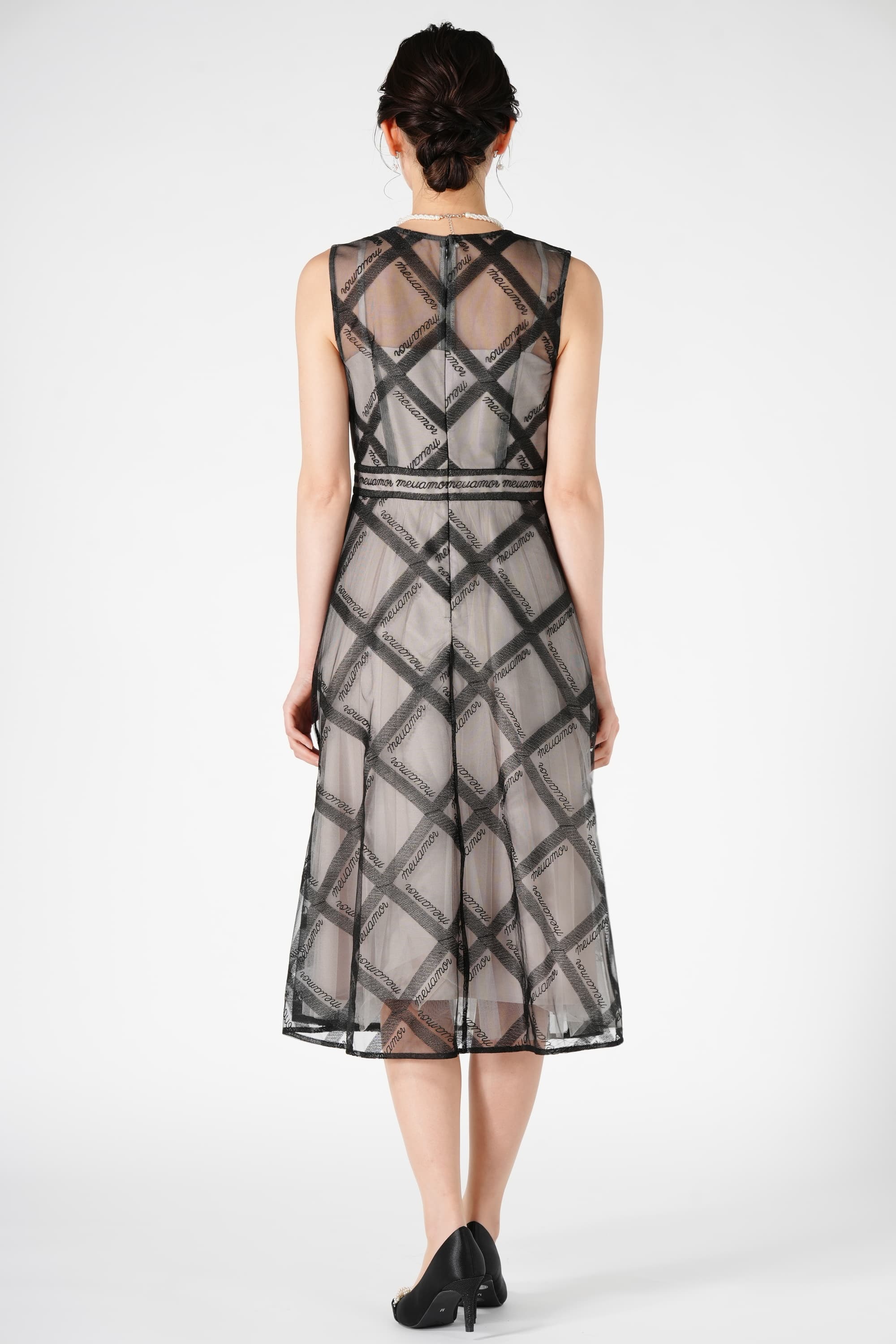 チェック柄チュールブラックドレスセット