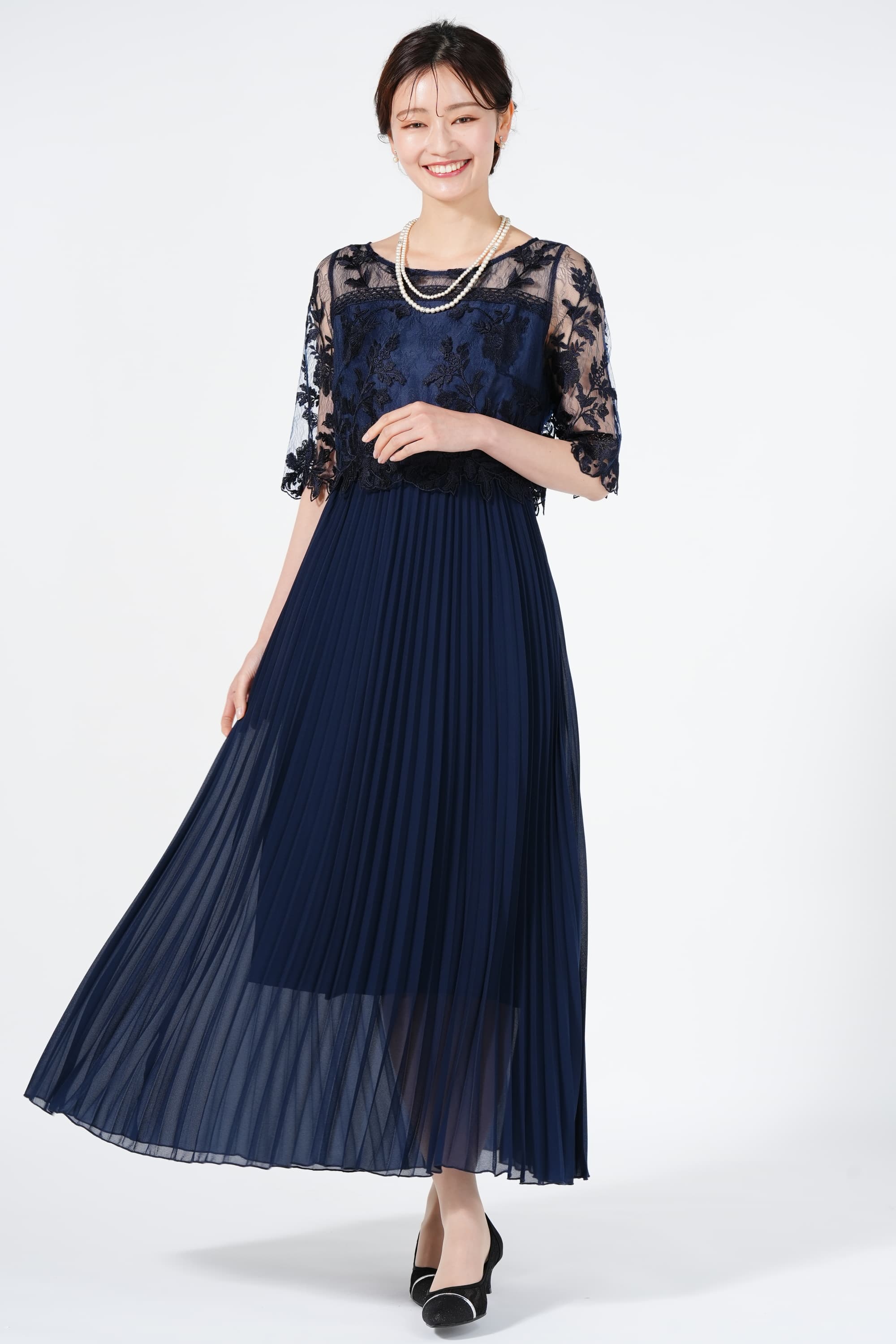 Dorry Doll チュールレース×プリーツネイビードレスセット (LL) を