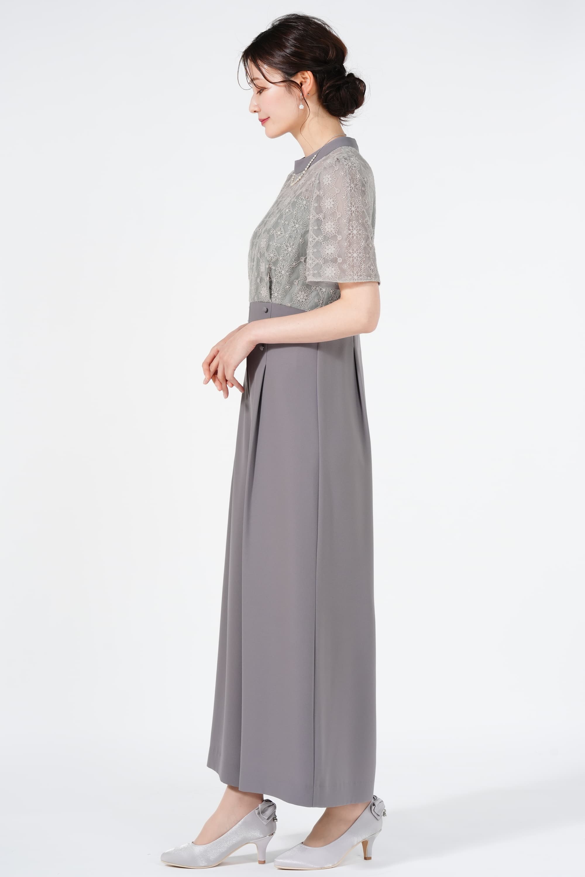 ketty レース刺繍ライトグレーワイドパンツドレスセット (M) を