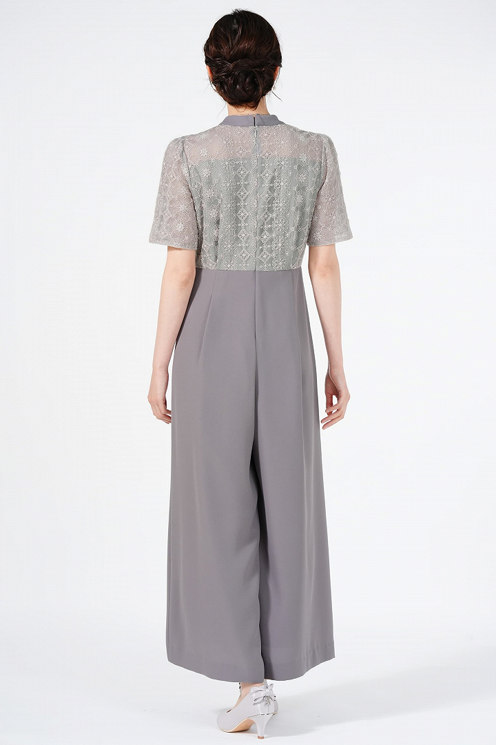 レース刺繍ライトグレーワイドパンツドレスセット