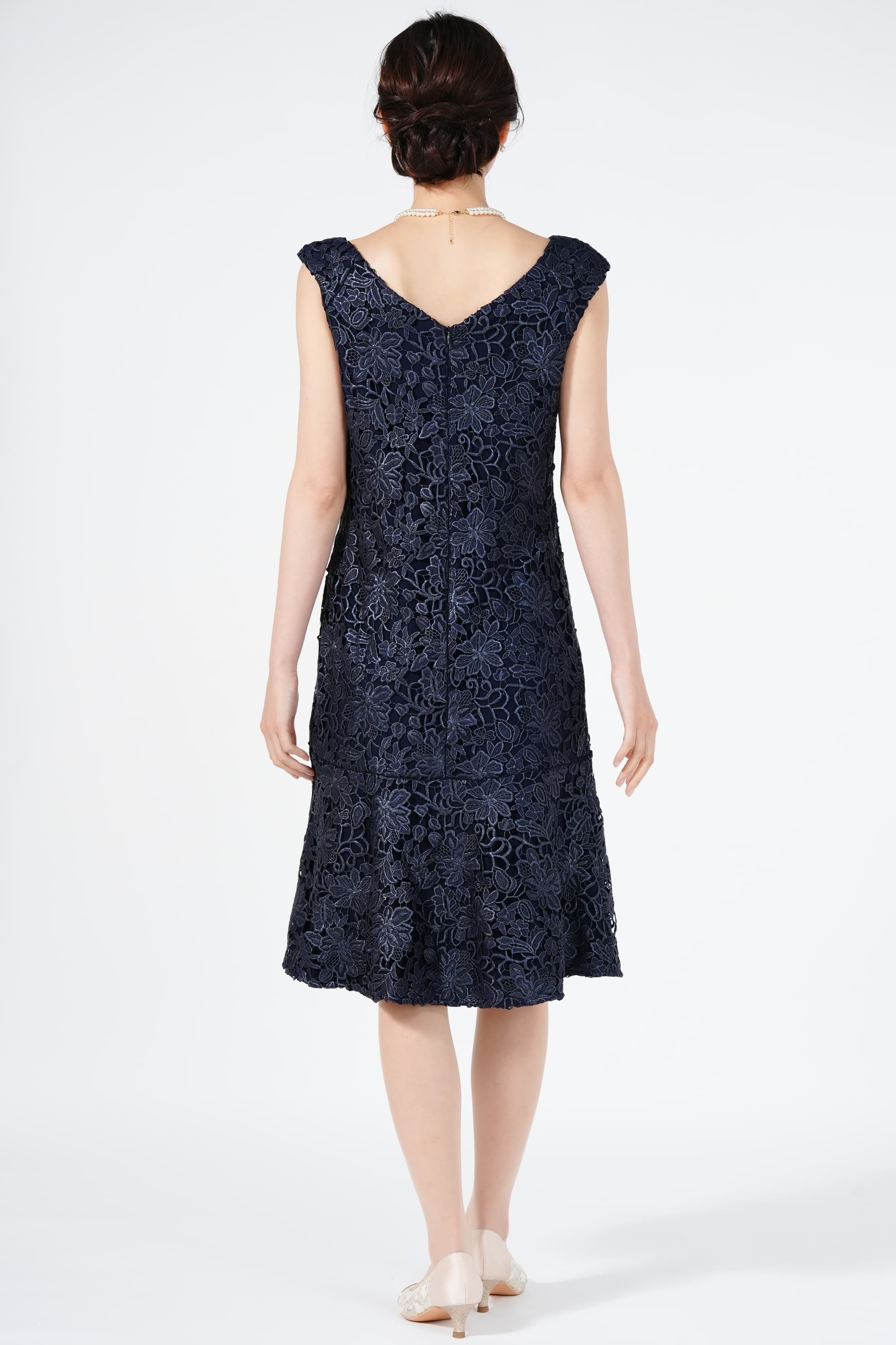 LAUREN RALPH LAUREN 微光沢フラワーレースネイビードレスセット (LL