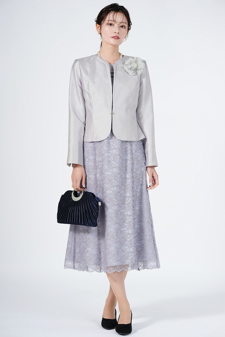 スエード×レース切り替えブラックパンプス