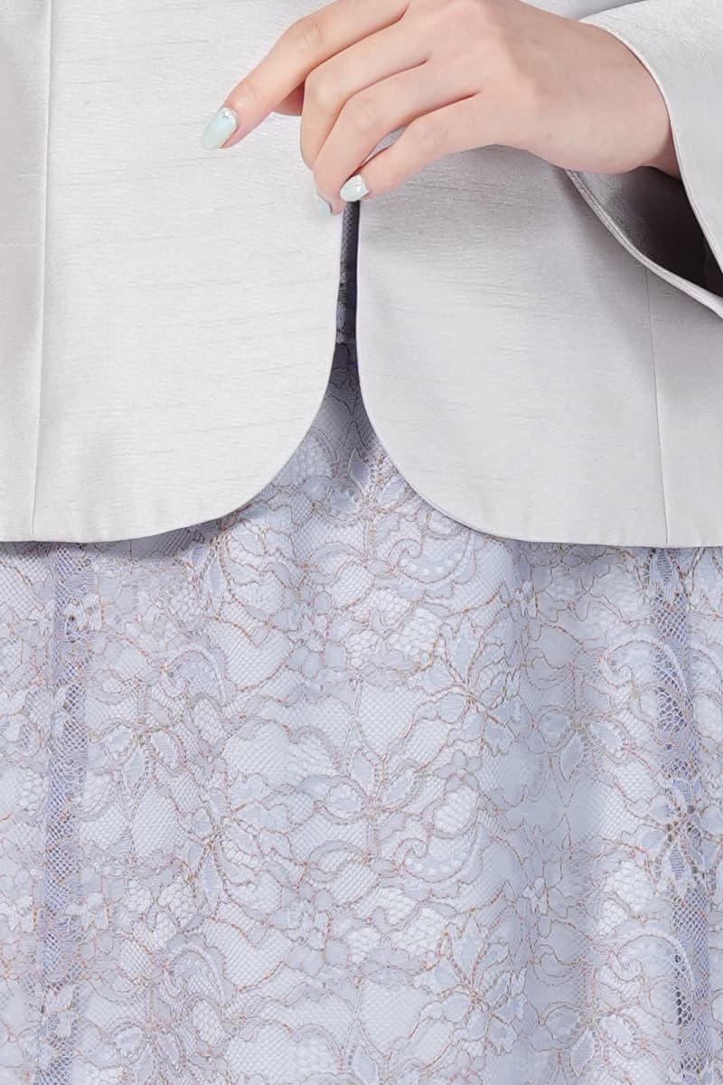 スカラップ裾レースくすみブルードレスセット