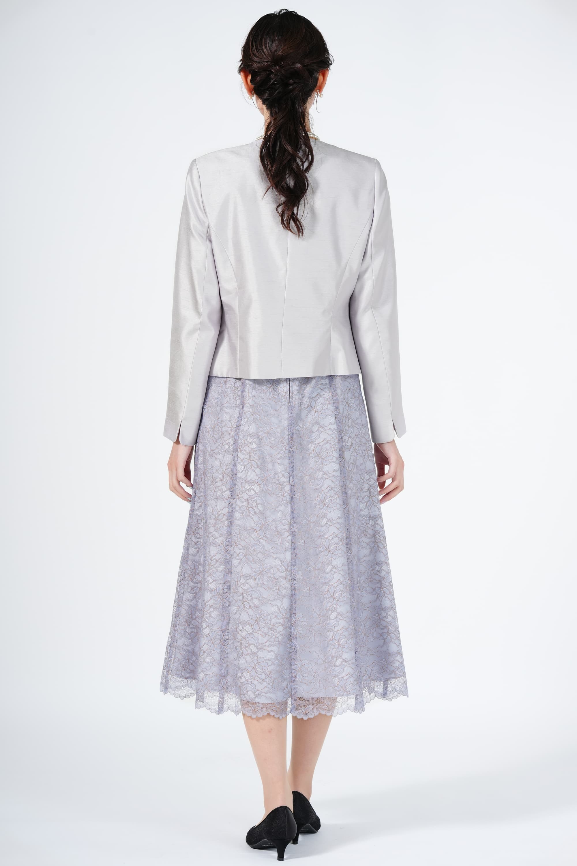 スカラップ裾レースくすみブルードレスセット