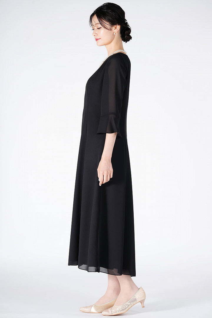 シンプルシフォンブラックドレスセット