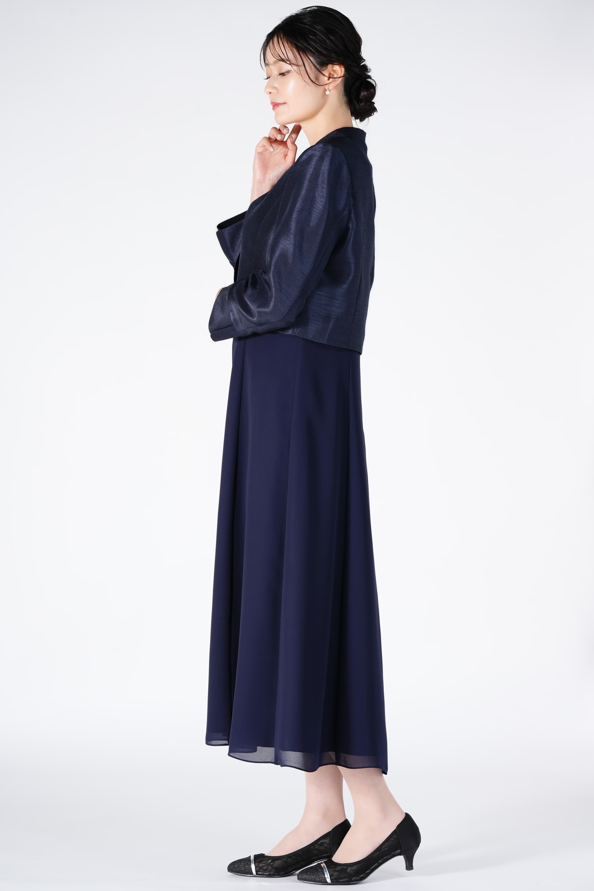 シンプルシフォンネイビードレスセット