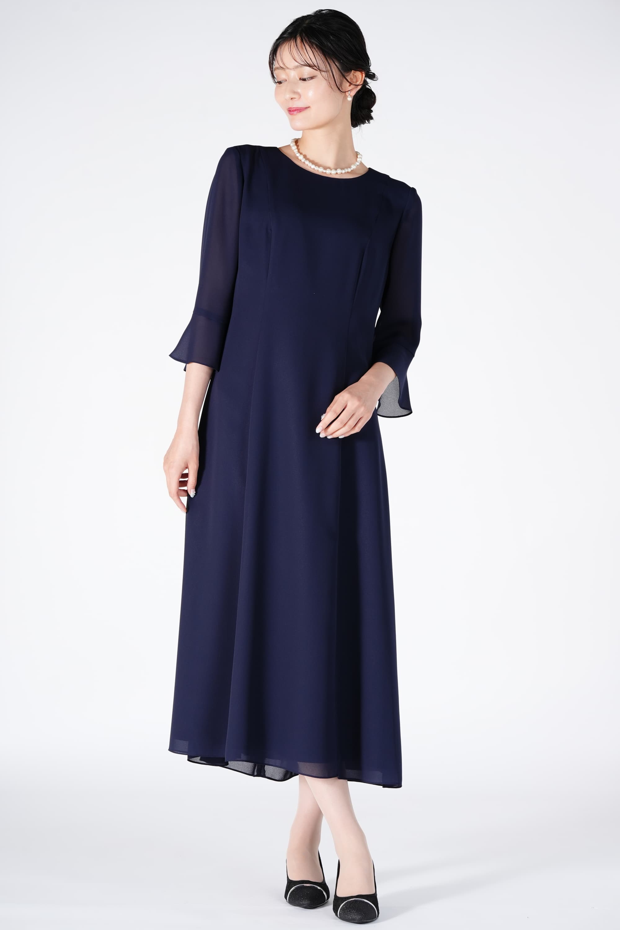シンプルシフォンネイビードレスセット