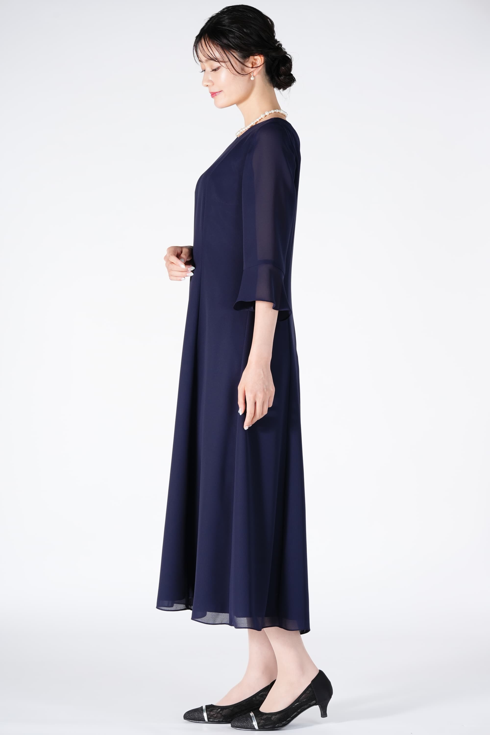 シンプルシフォンネイビードレスセット