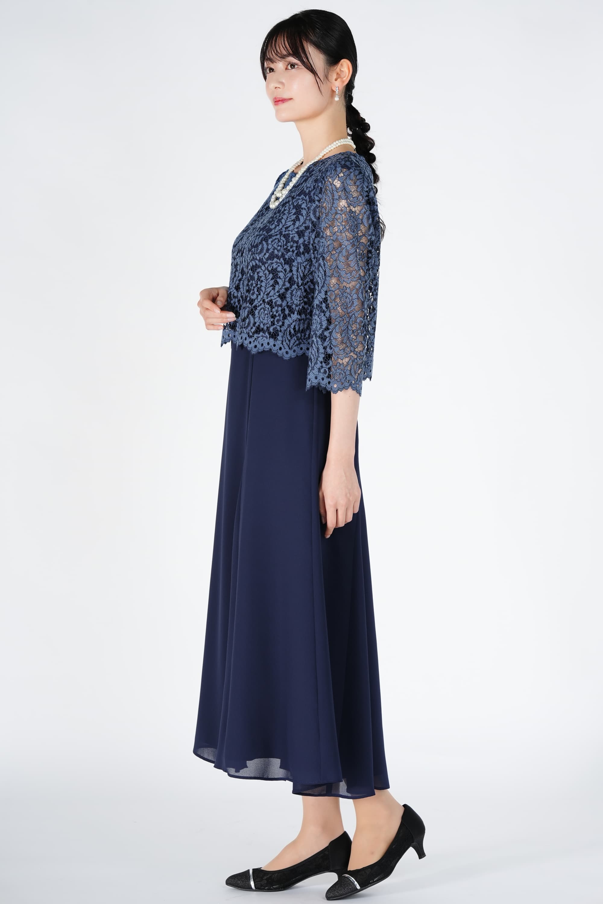 Apploberry 東京ソワール レースブラウス付きブルードレスセット (L