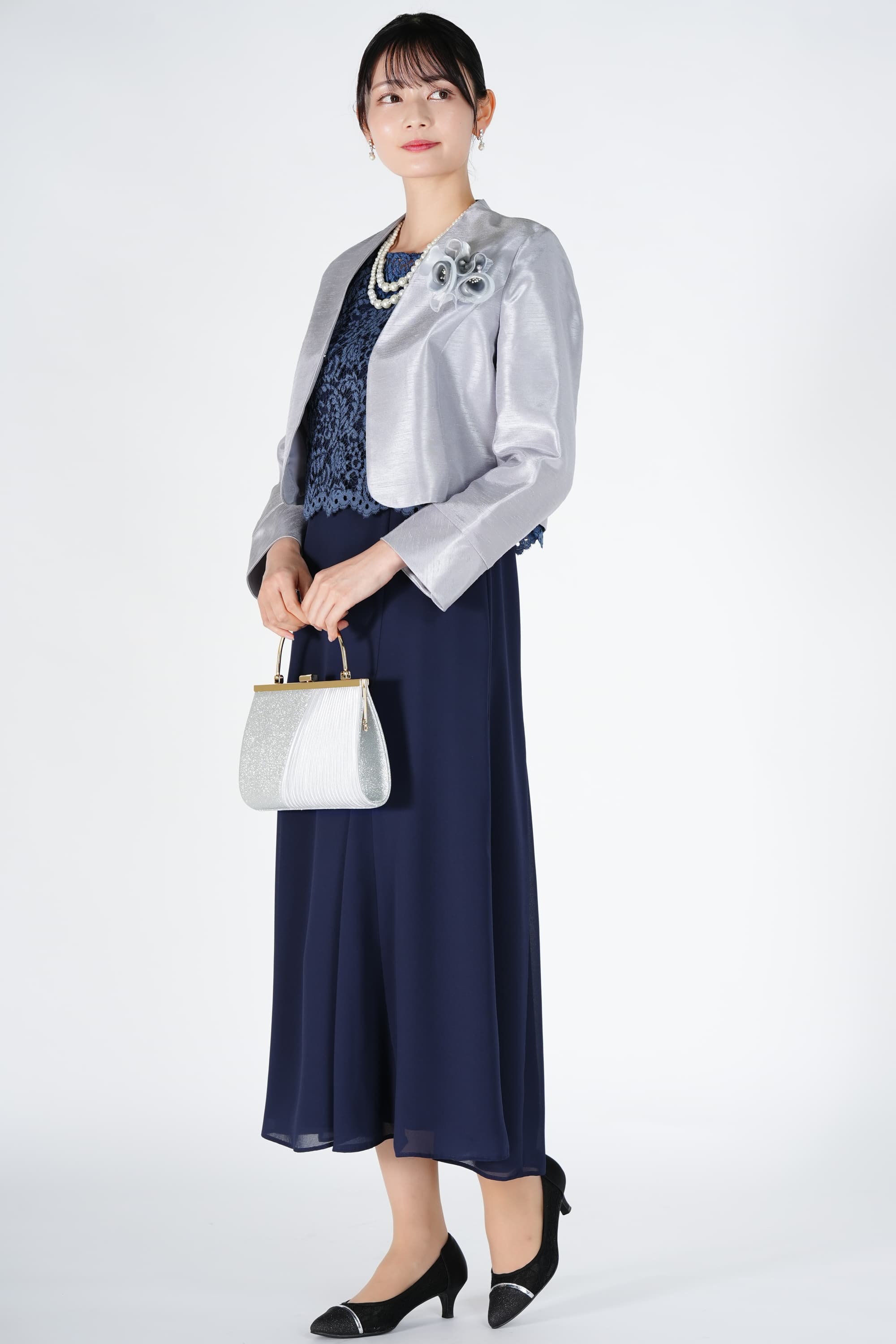 Apploberry 東京ソワール レースブラウス付きブルードレスセット (L