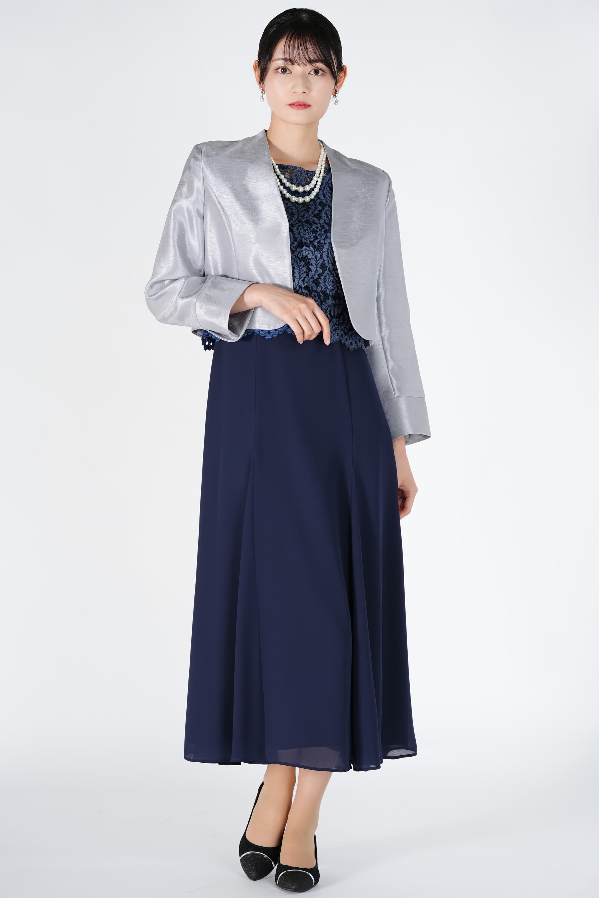 Apploberry 東京ソワール レースブラウス付きブルードレスセット (L