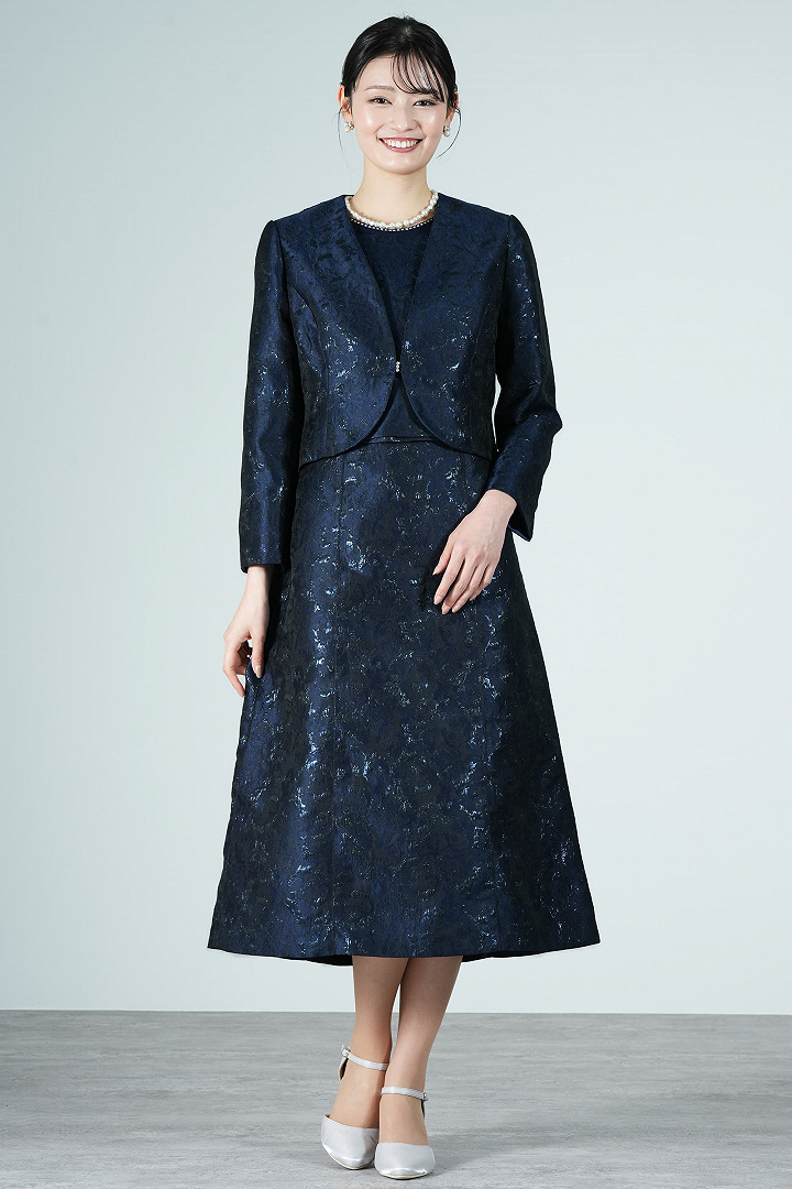 艶感ふくれジャガードネイビードレスセット