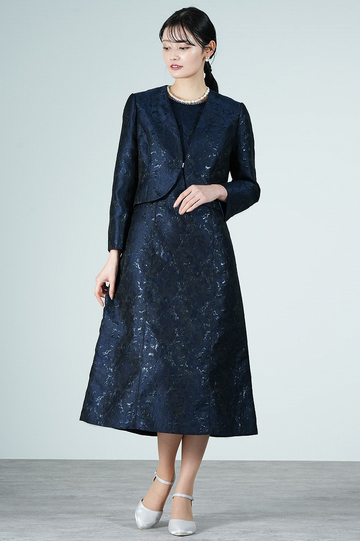 艶感ふくれジャガードネイビードレスセット