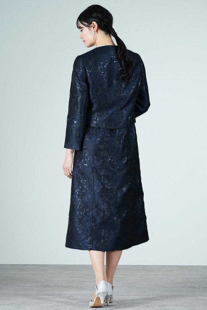 艶感ふくれジャガードネイビードレスセット