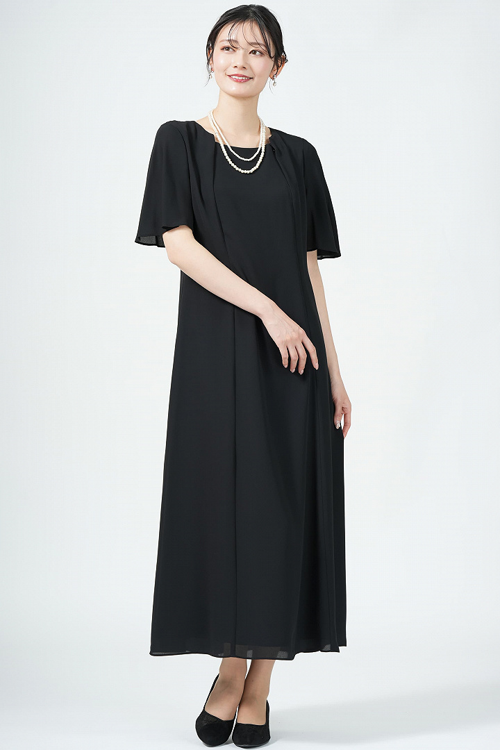 ラッセルフラワーブルー刺繍×ブラックドレスセット