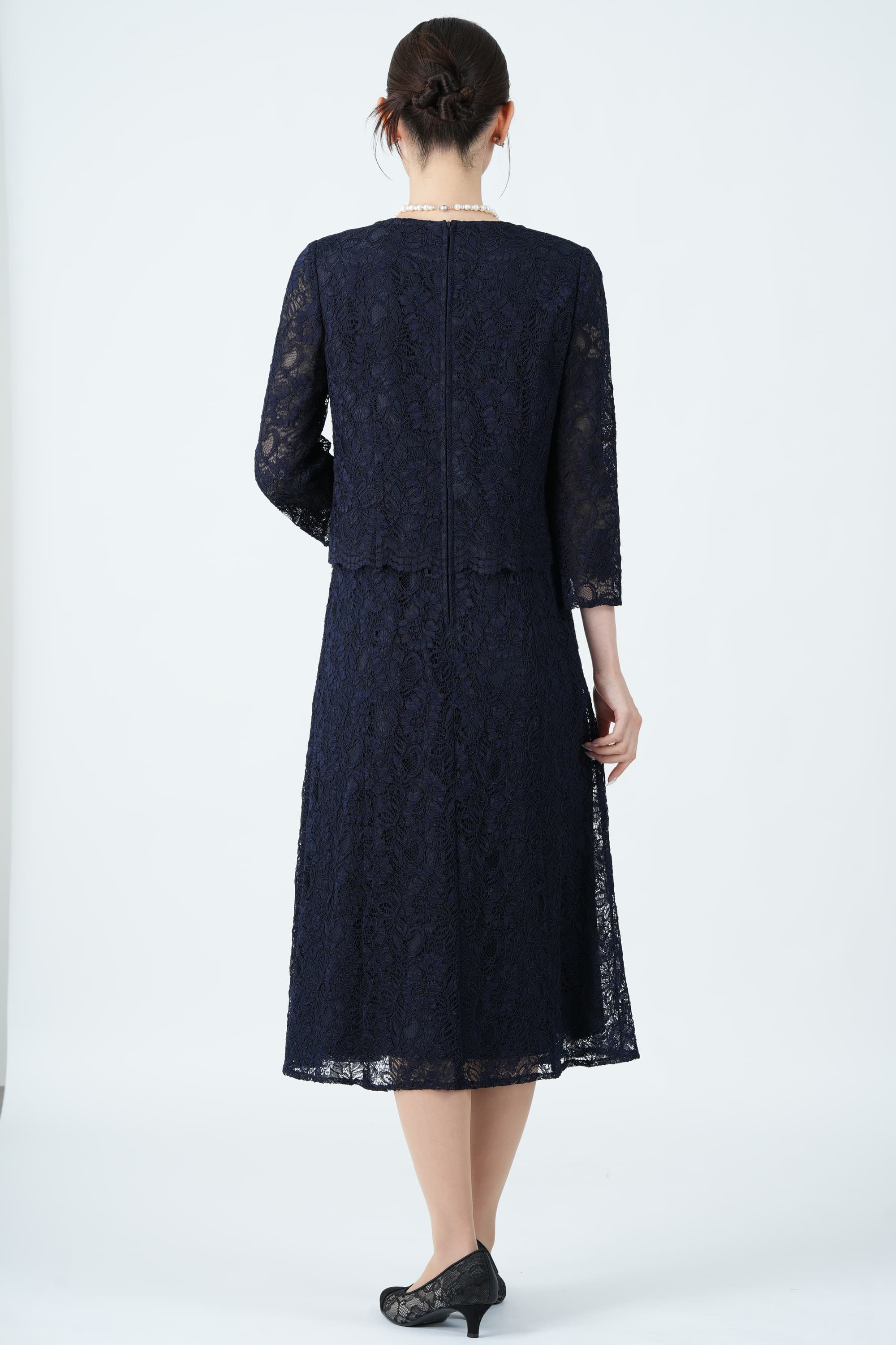 RIFANNE 東京ソワール ラメジャガード織りネイビードレスセット