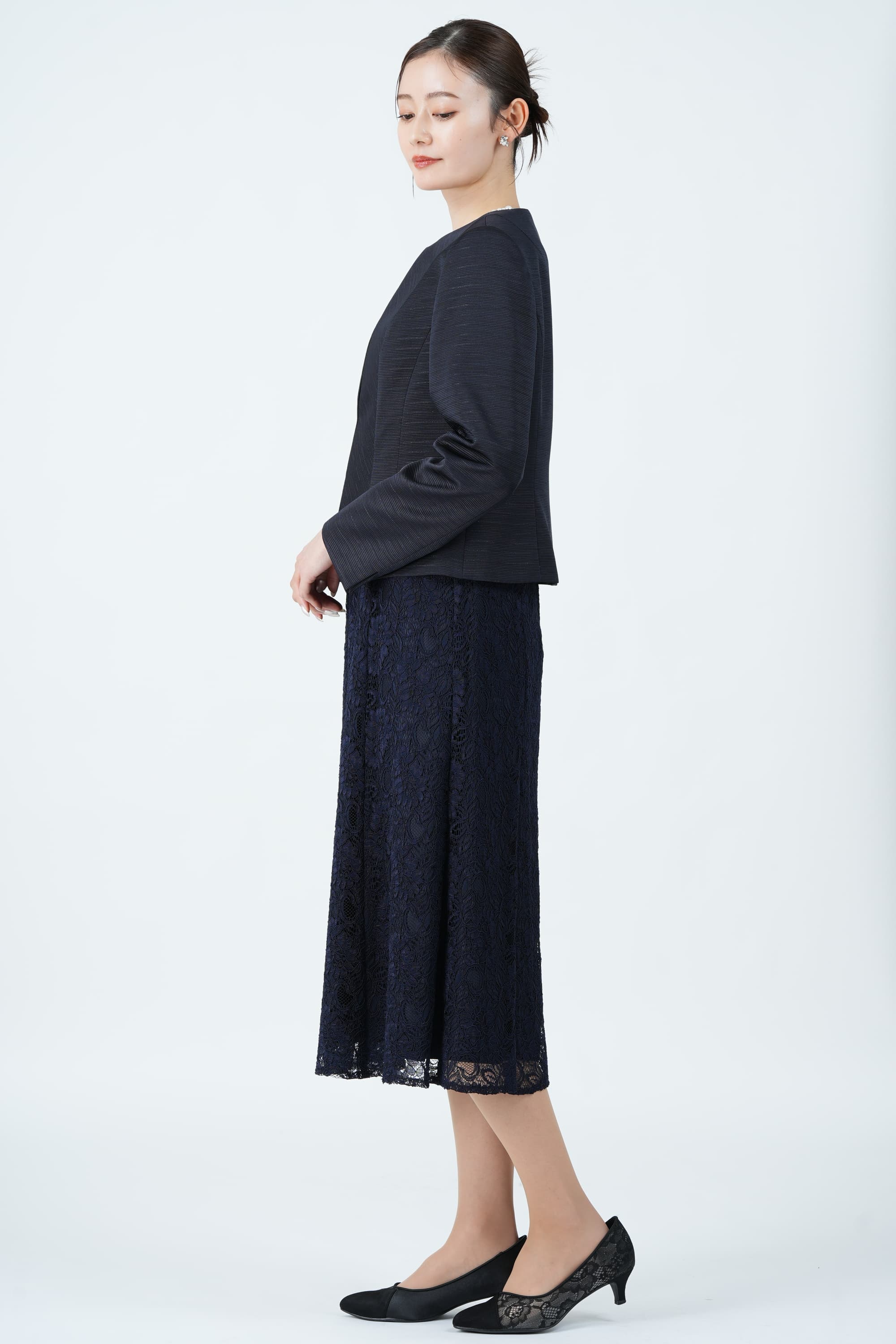 RIFANNE 東京ソワール ラメジャガード織りネイビードレスセット