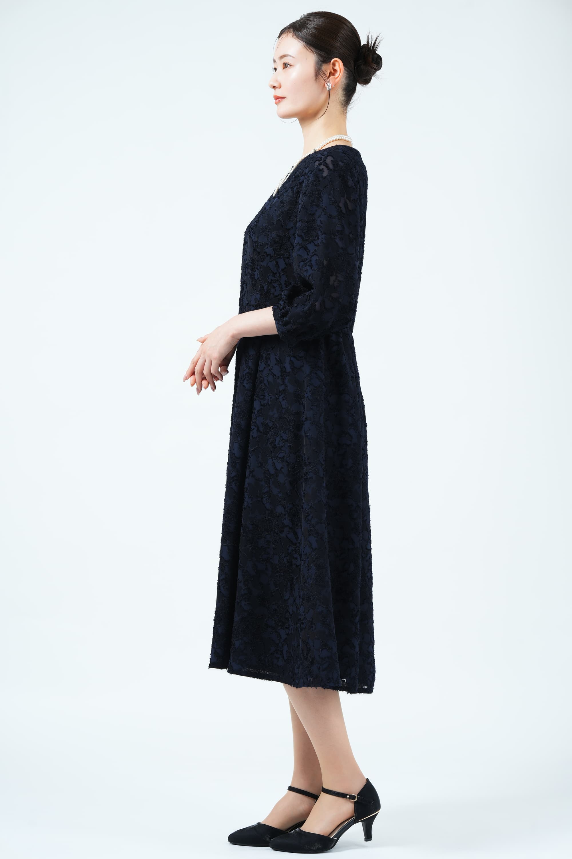 RIFANNE 東京ソワール カットジャガード織りネイビードレスセット (M