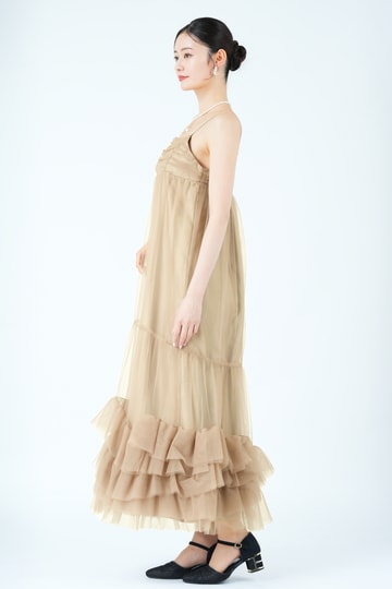 ANDRESD ジャケット×ティアードチュールベージュドレスセット (L) を