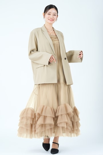 ANDRESD ジャケット×ティアードチュールベージュドレスセット (L) を