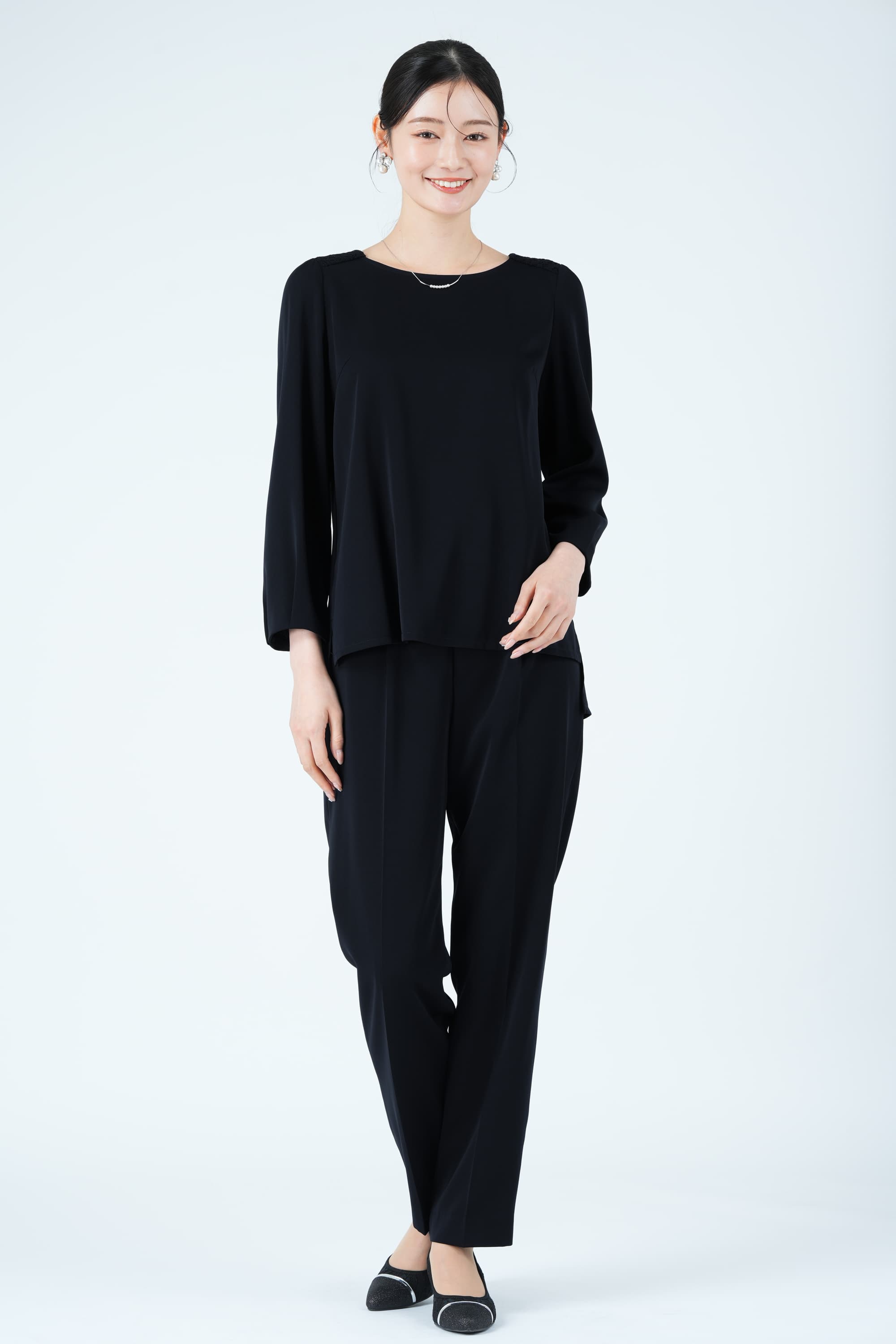 ツイード調ロングジレネイビーパンツドレスセット