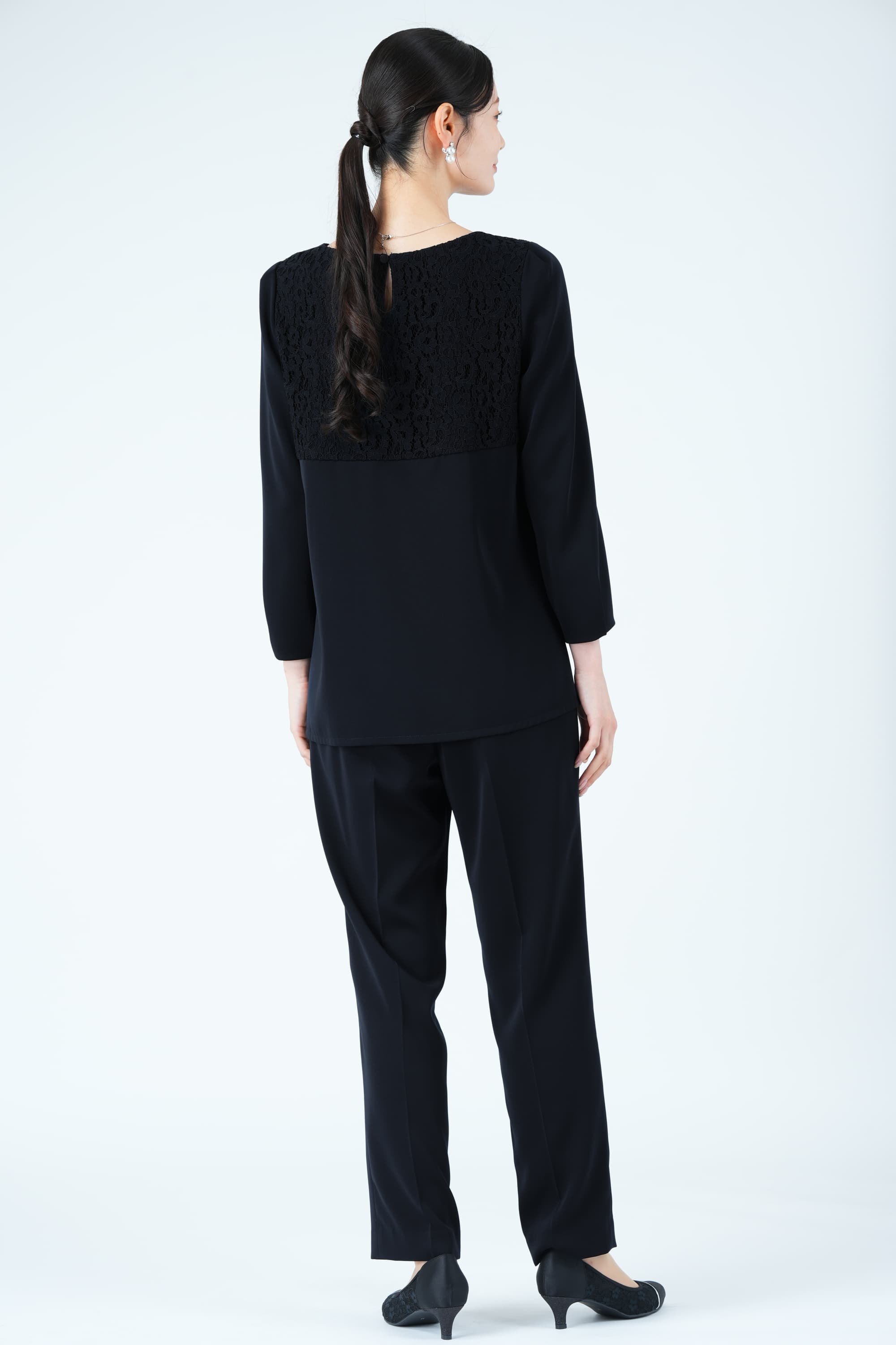 ツイード調ロングジレネイビーパンツドレスセット