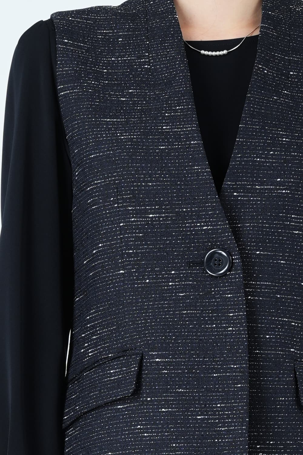 ツイード調ロングジレネイビーパンツドレスセット