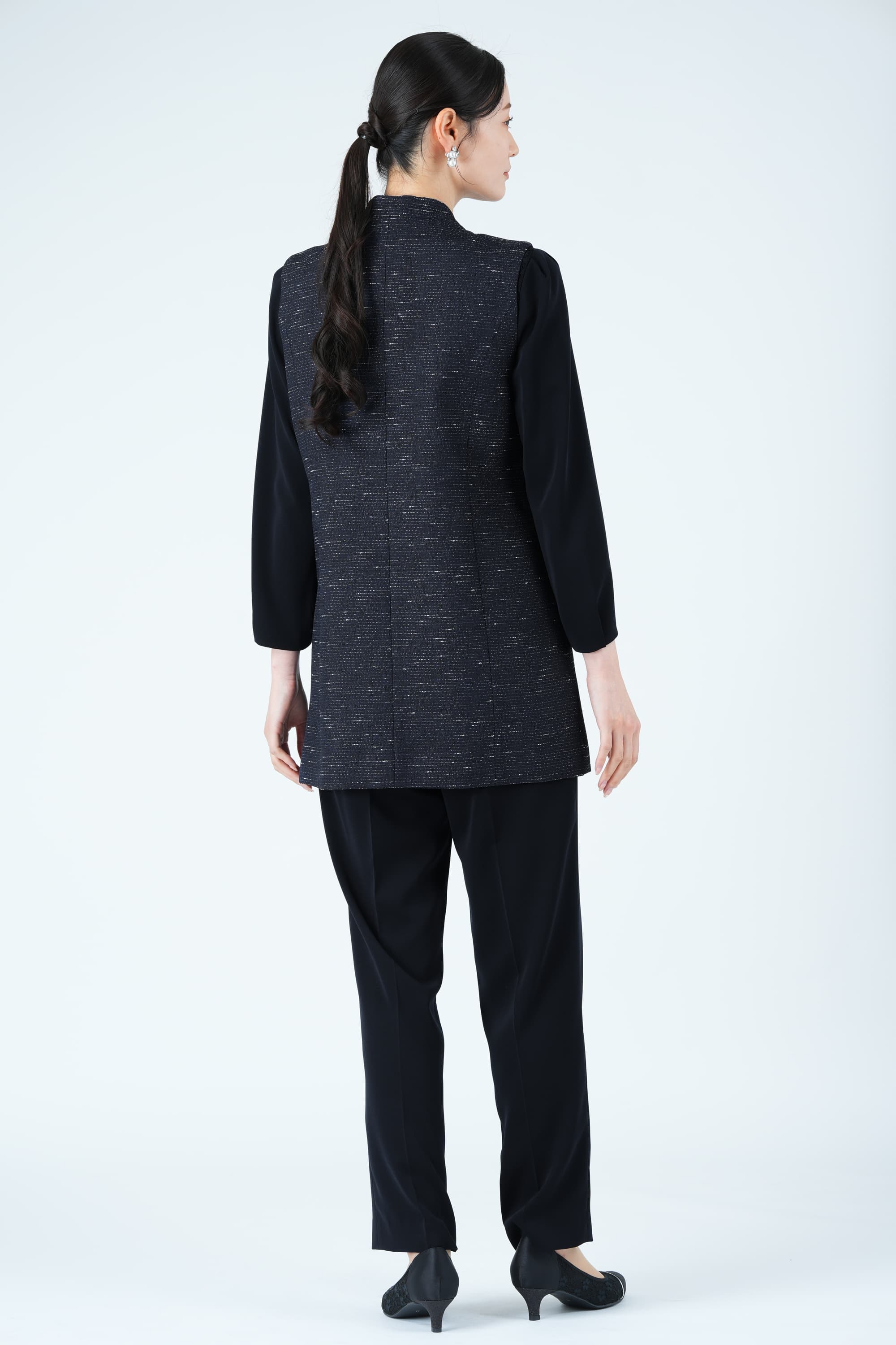 ツイード調ロングジレネイビーパンツドレスセット