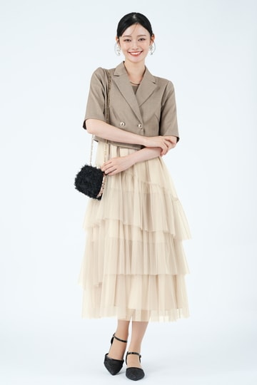 JILLSTUART ソフトチュールティアードモカベージュドレスセット (M) を