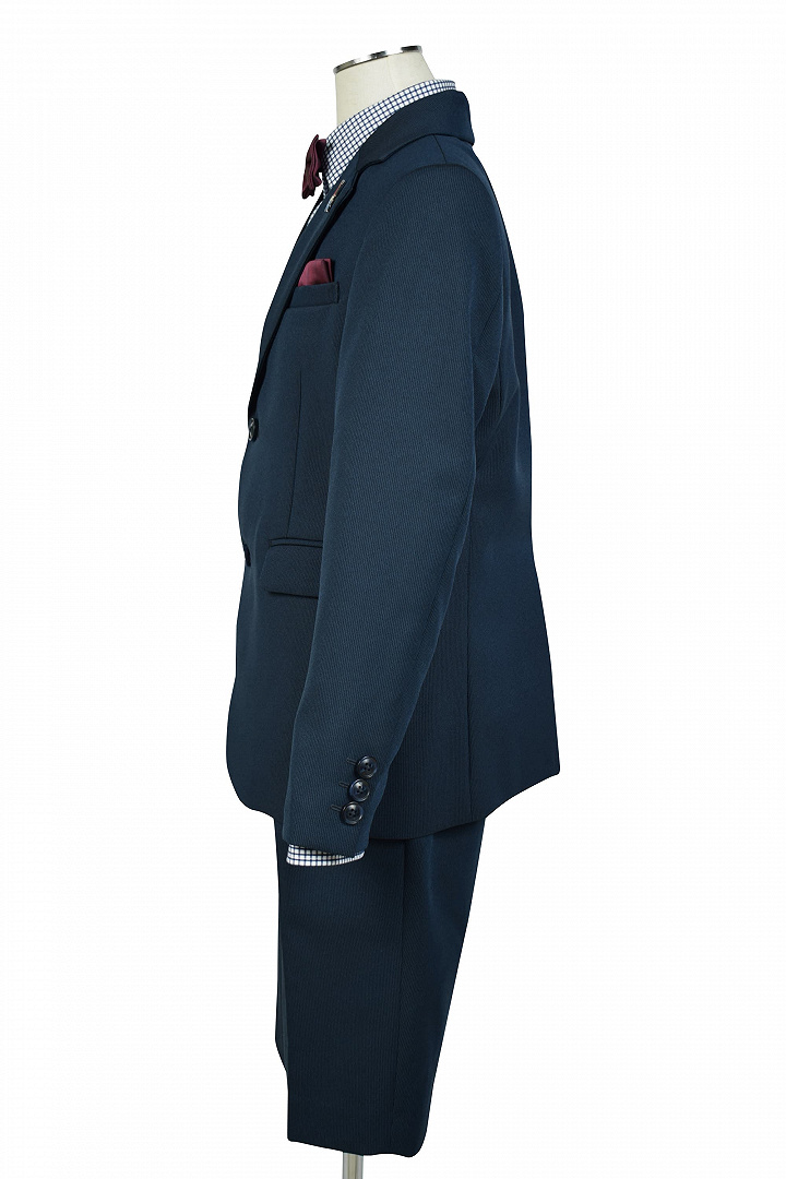 チェックシャツ×蝶ネクタイネイビースーツセット