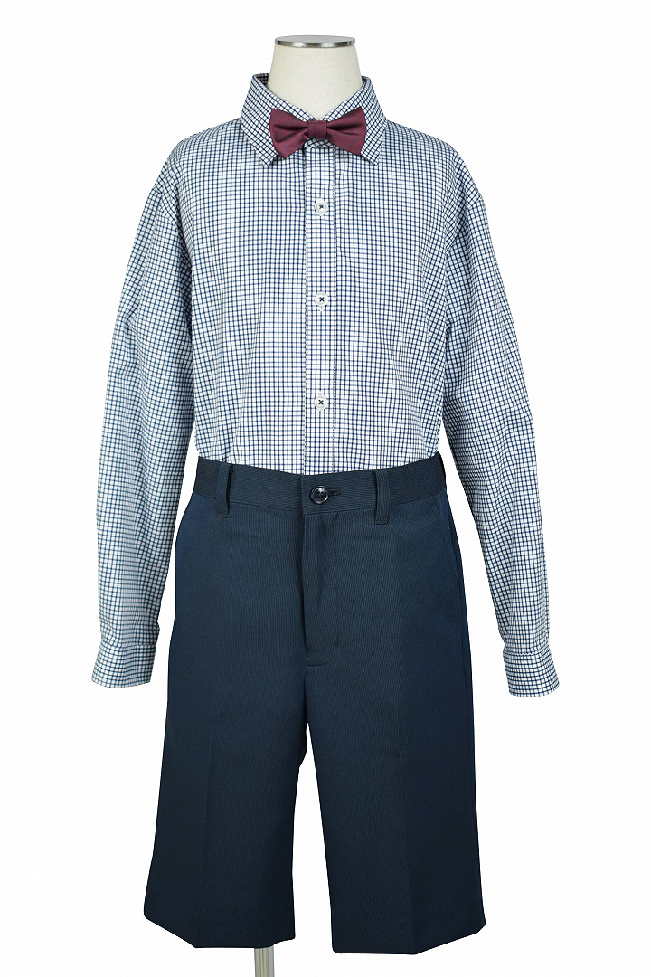 チェックシャツ×蝶ネクタイネイビースーツセット