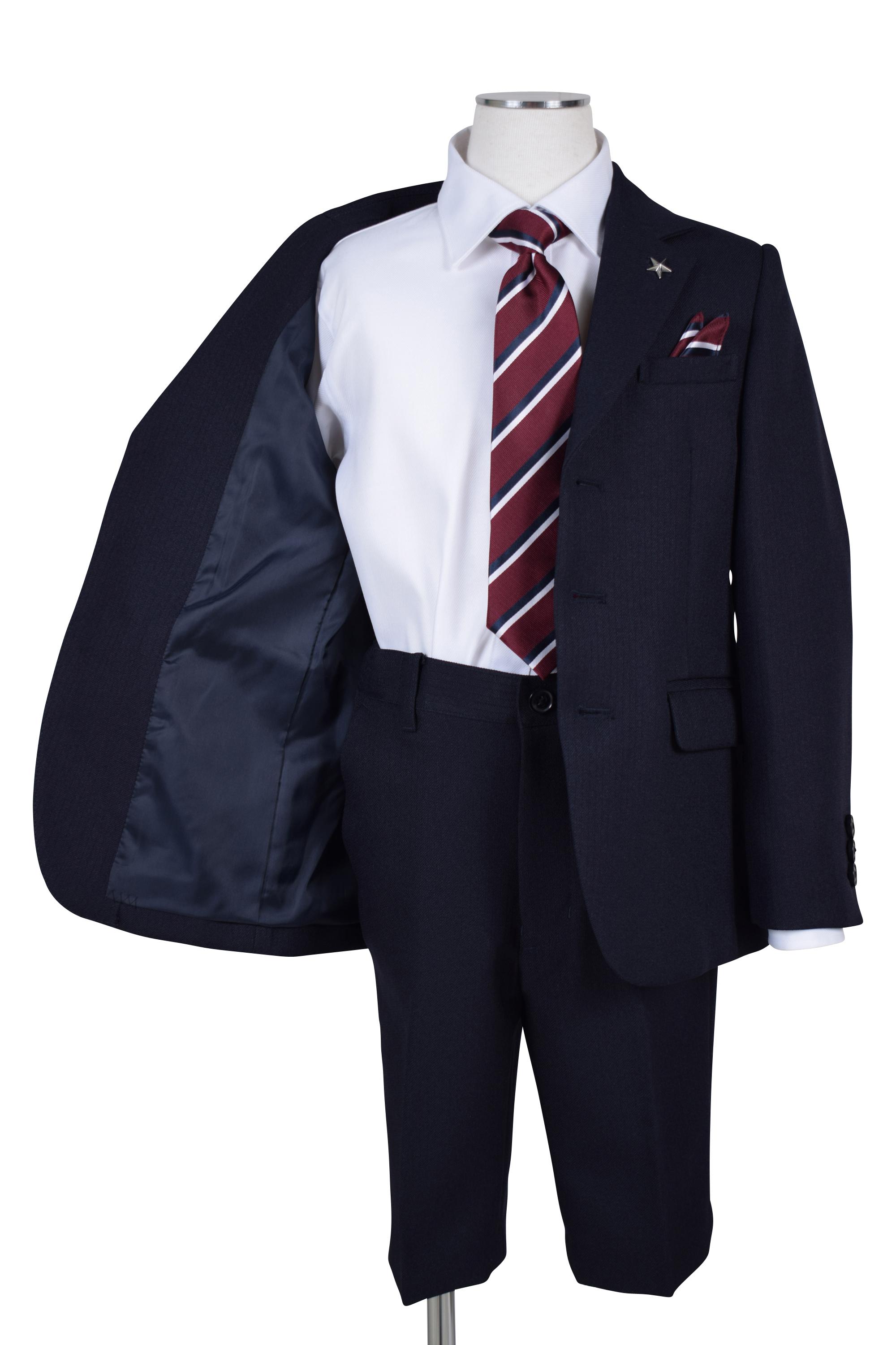 ヘリ―ボーン3ボタンネイビースーツセット