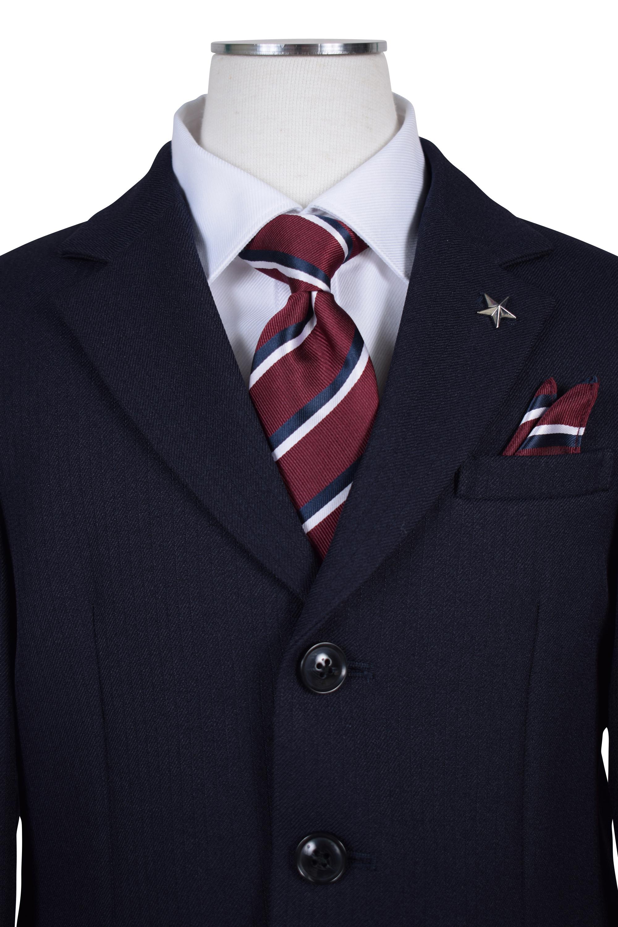 ヘリ―ボーン3ボタンネイビースーツセット