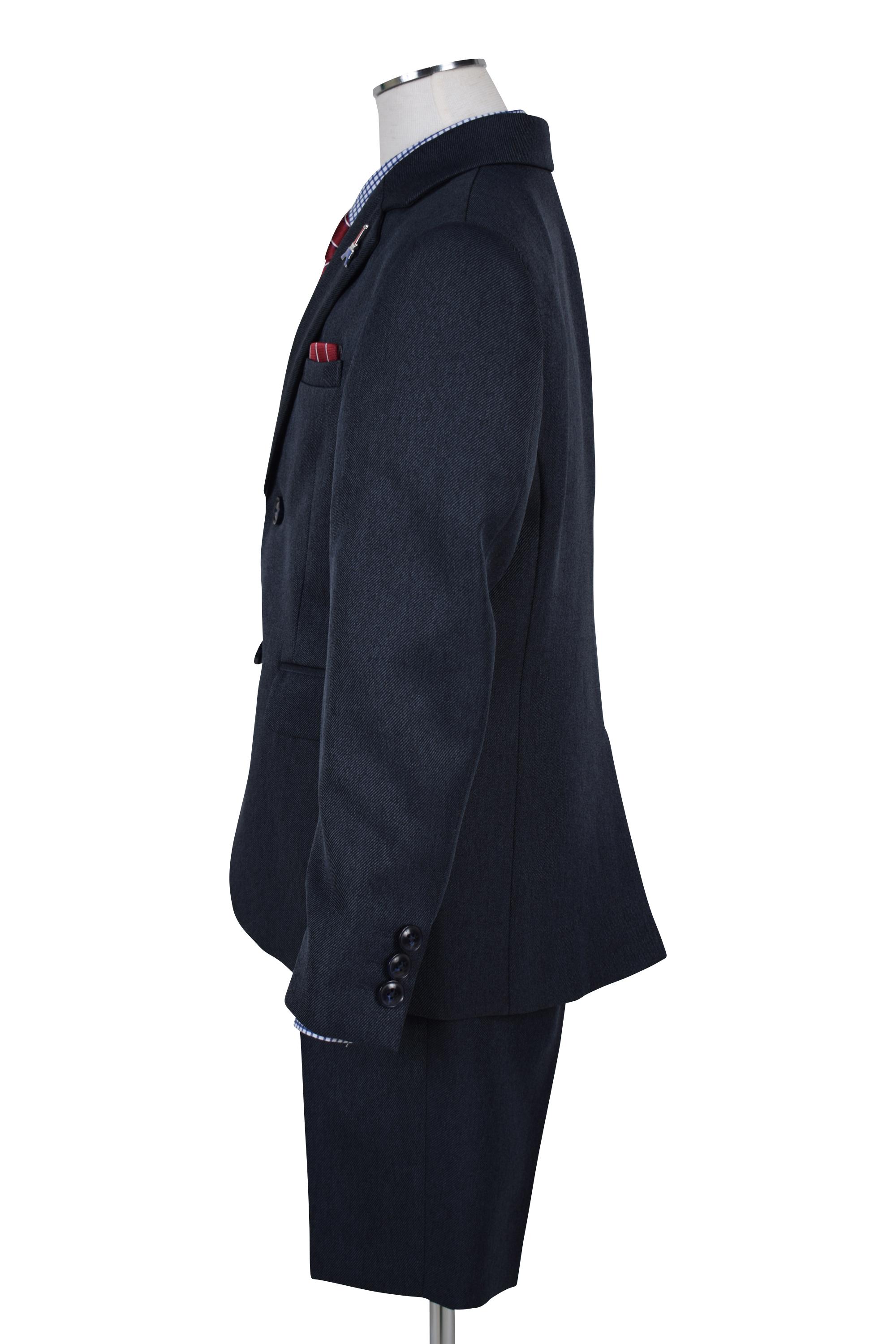 チェックシャツ×赤ネクタイネイビースーツセット