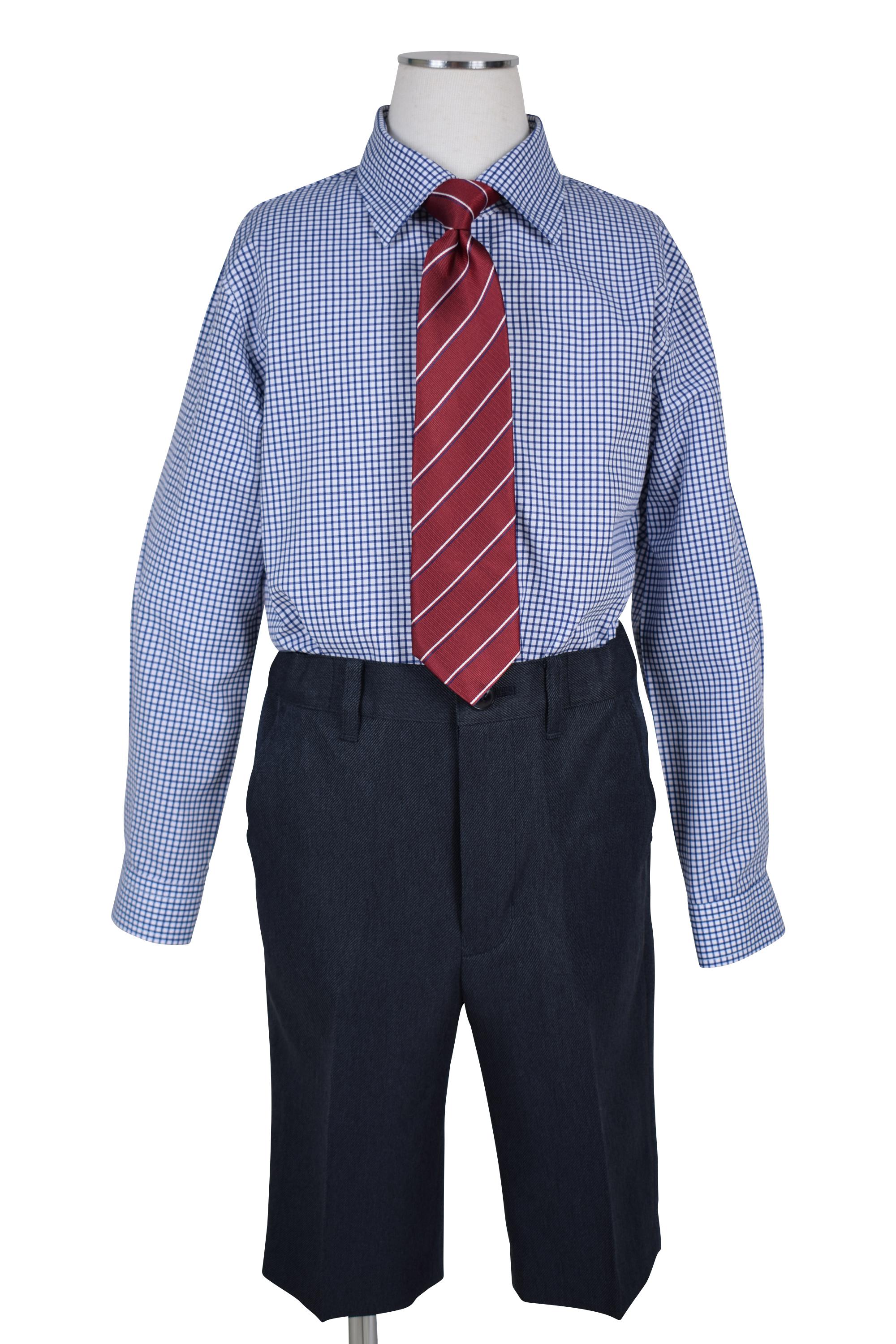 チェックシャツ×赤ネクタイネイビースーツセット
