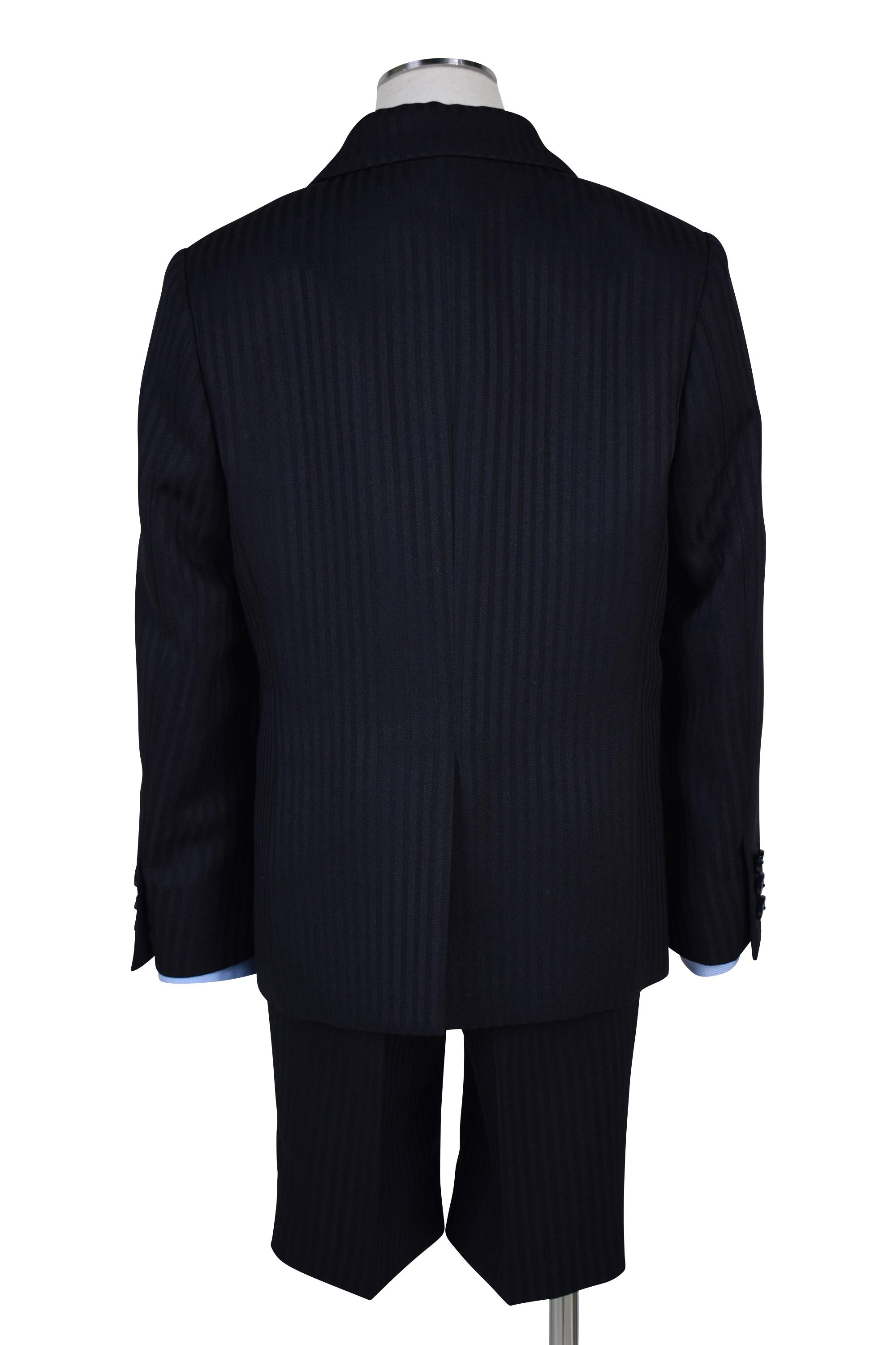 ヘリ―ボーン×レジメンタルネクタイ濃紺スーツセット