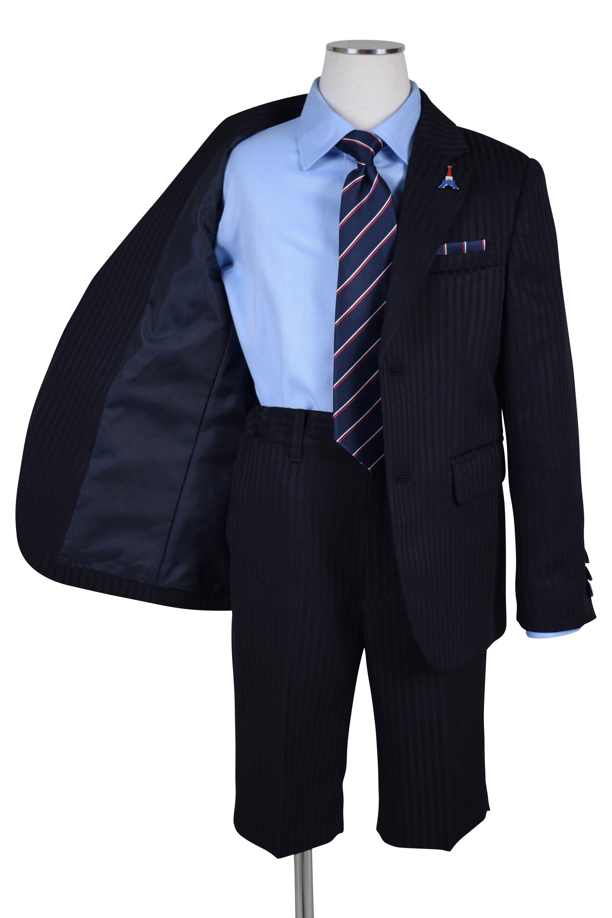 ヘリ―ボーン×レジメンタルネクタイ濃紺スーツセット