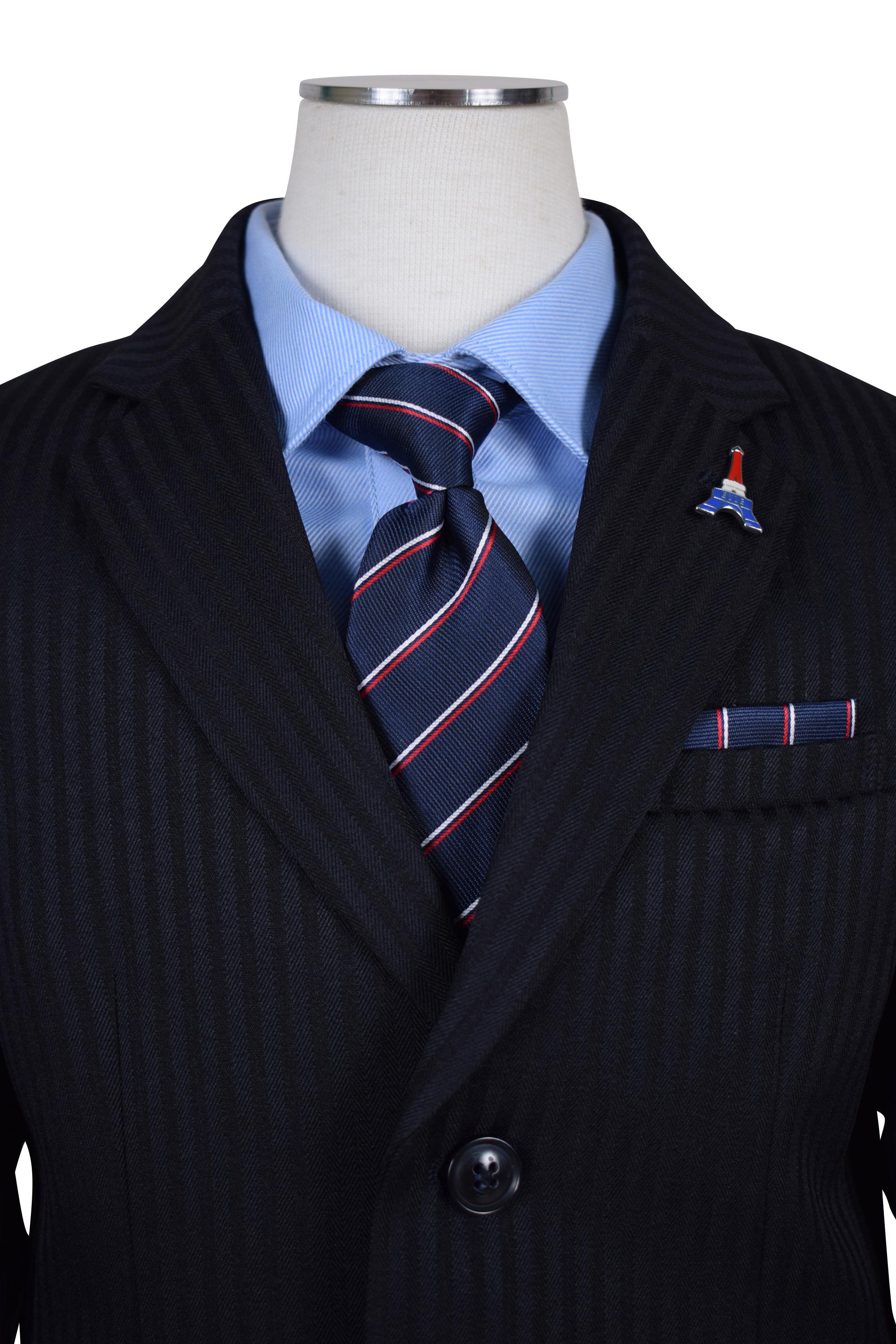 ヘリ―ボーン×レジメンタルネクタイ濃紺スーツセット