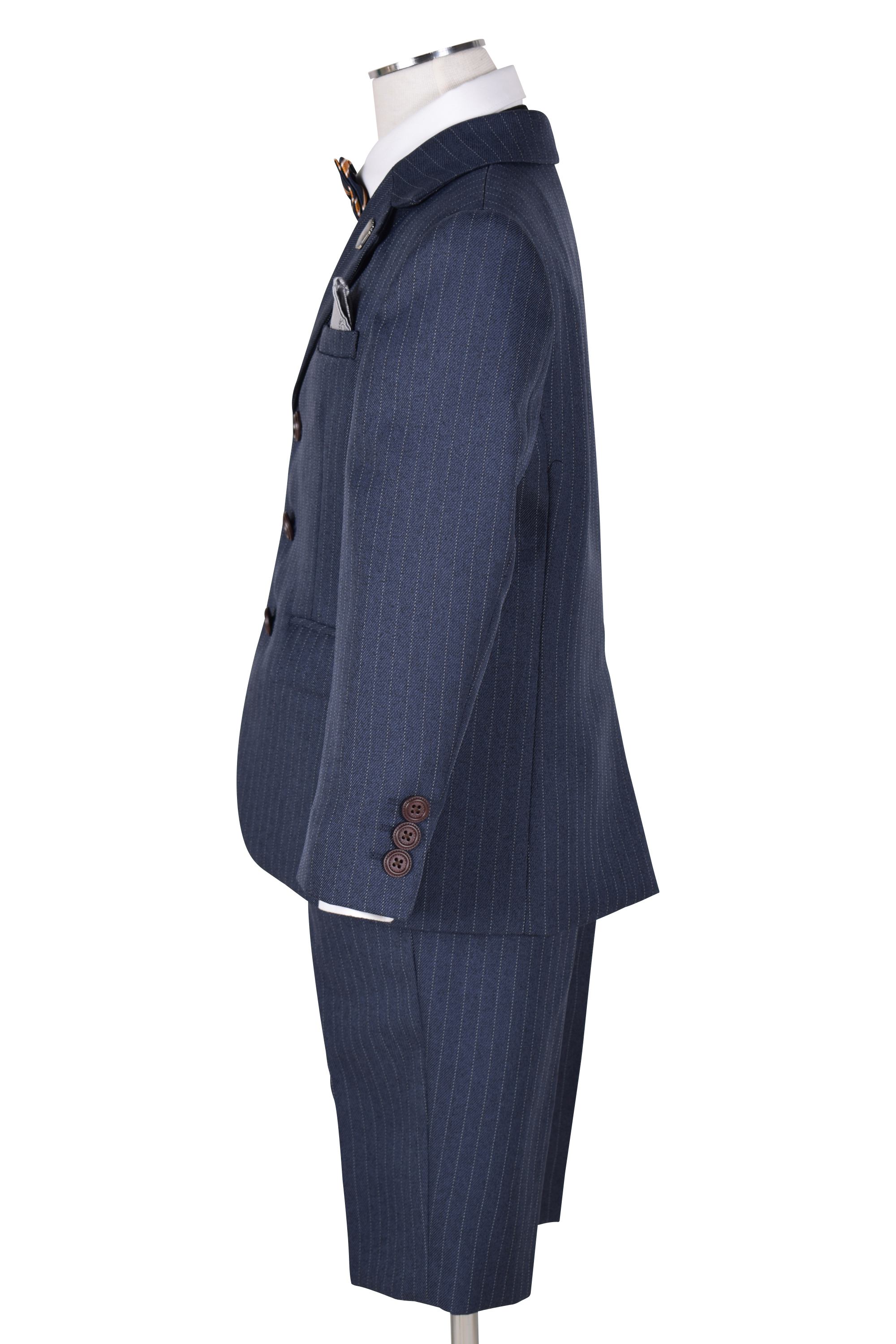 チェックシャツ紺ストライプスーツセット