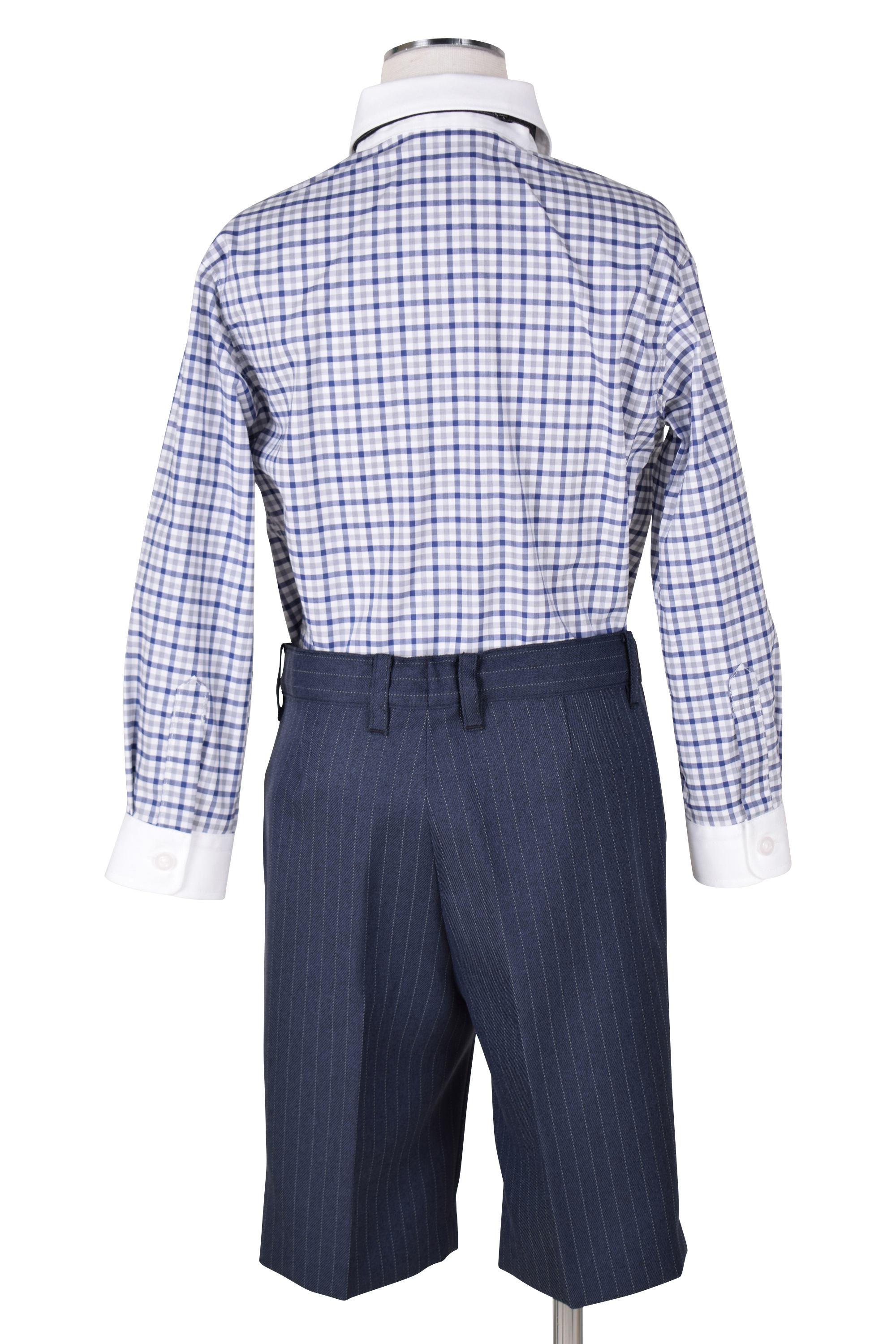チェックシャツ紺ストライプスーツセット