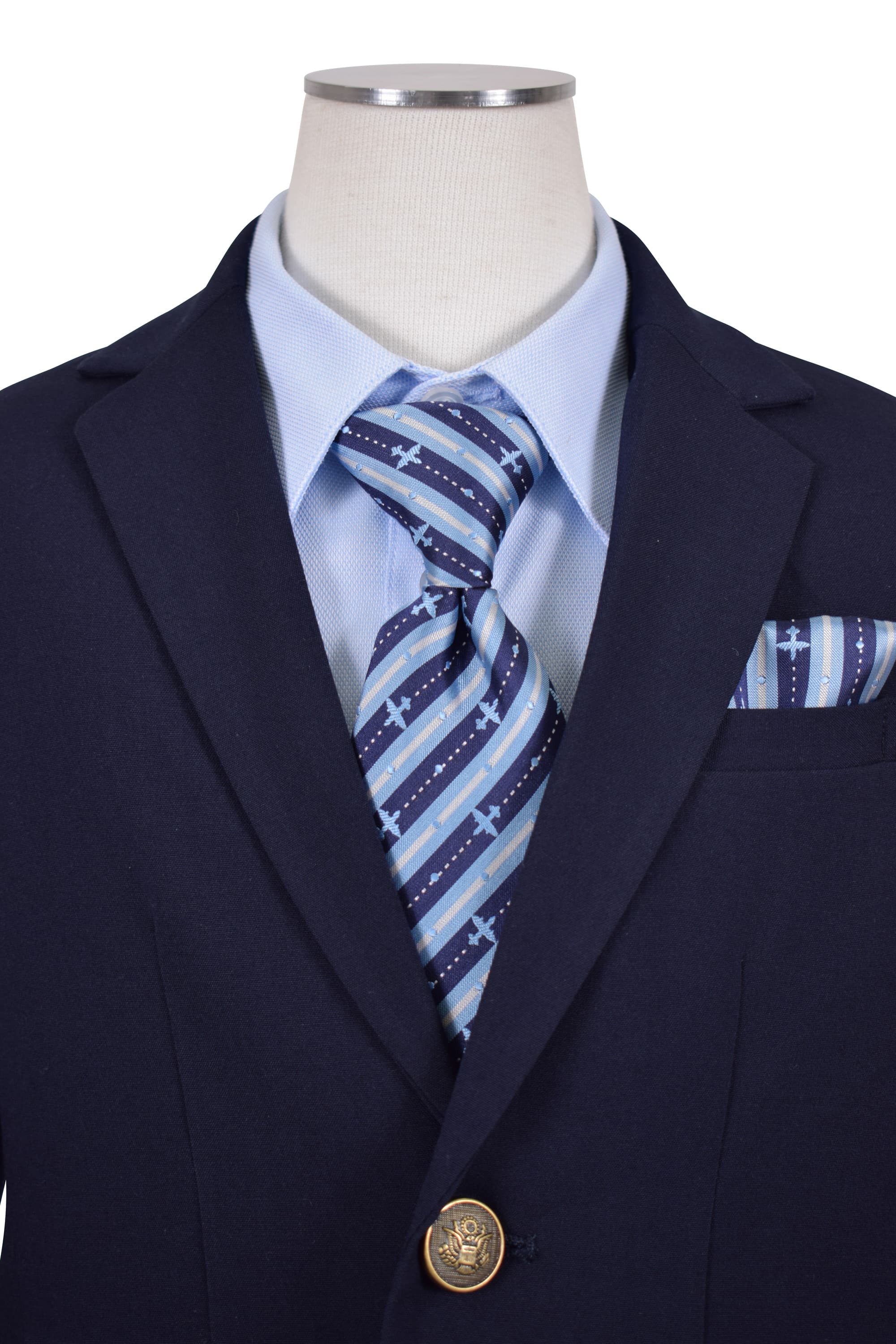 飛行機柄ネクタイ×ネイビースーツセット