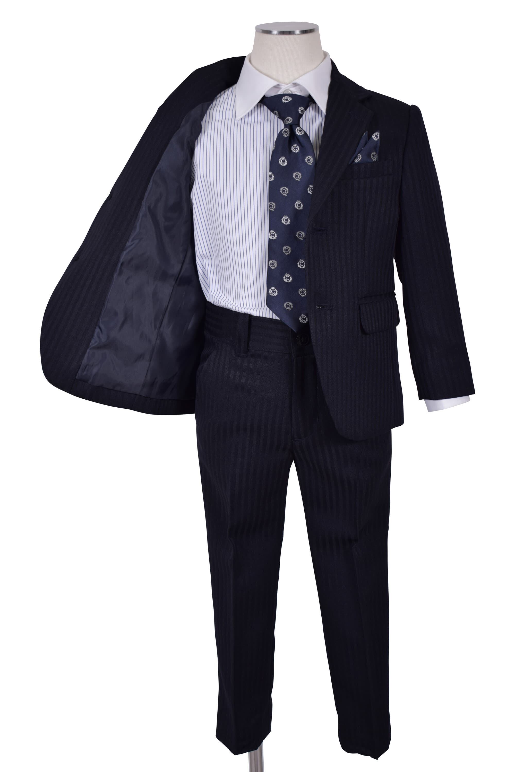 ストライプシャツ×シャドーストライプ濃紺スーツセット