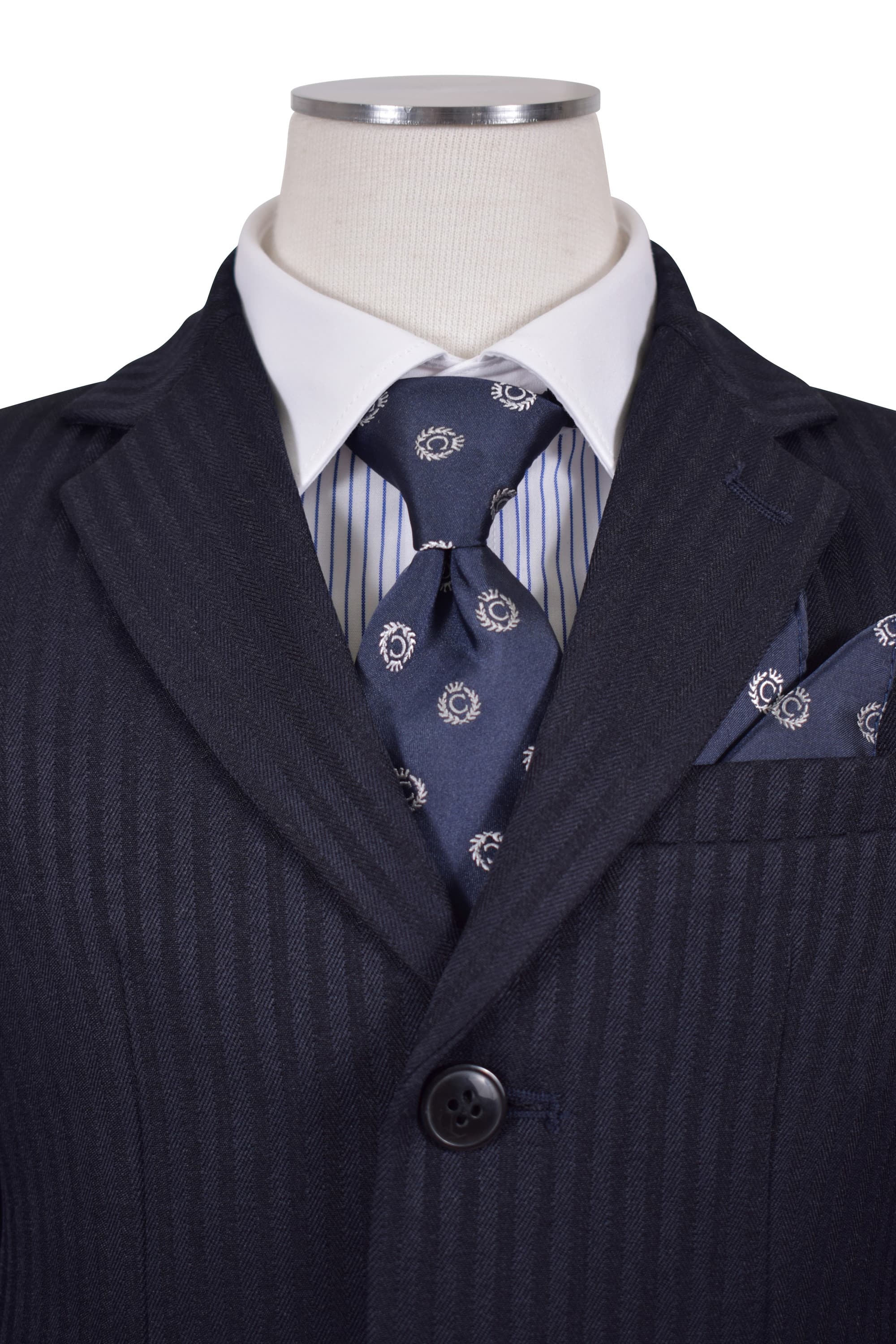 CHOPIN ストライプシャツ×シャドーストライプ濃紺スーツセット (120cm